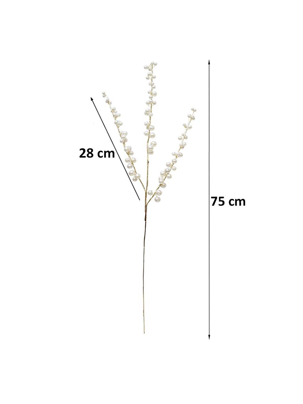 Beyaz Yılbaşı Dekoru Altın Gövdeli İncili Dekoratif Süs Dalı 75 cm-3