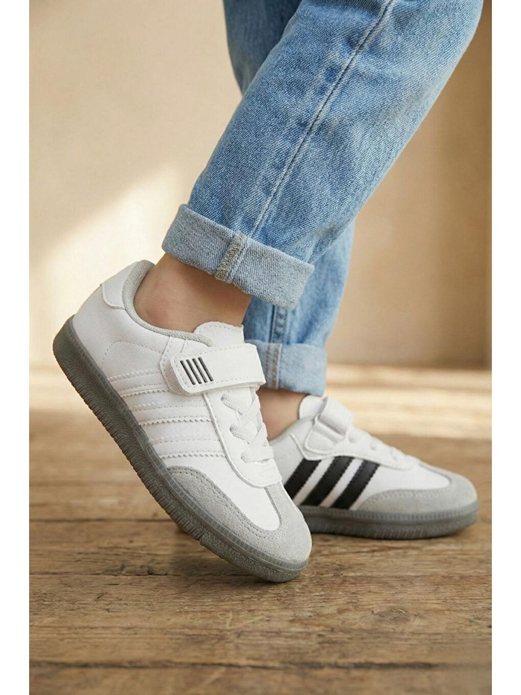 Beyaz Samm Rahat Taban Cırtlı Bağcıklı Erkek Kız Çocuk Spor Ayakkabı-2