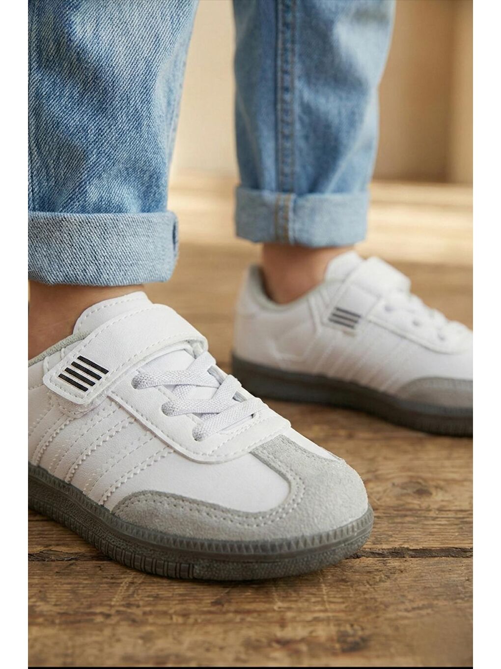 Beyaz Samm Rahat Taban Cırtlı Bağcıklı Erkek Kız Çocuk Spor Ayakkabı-3