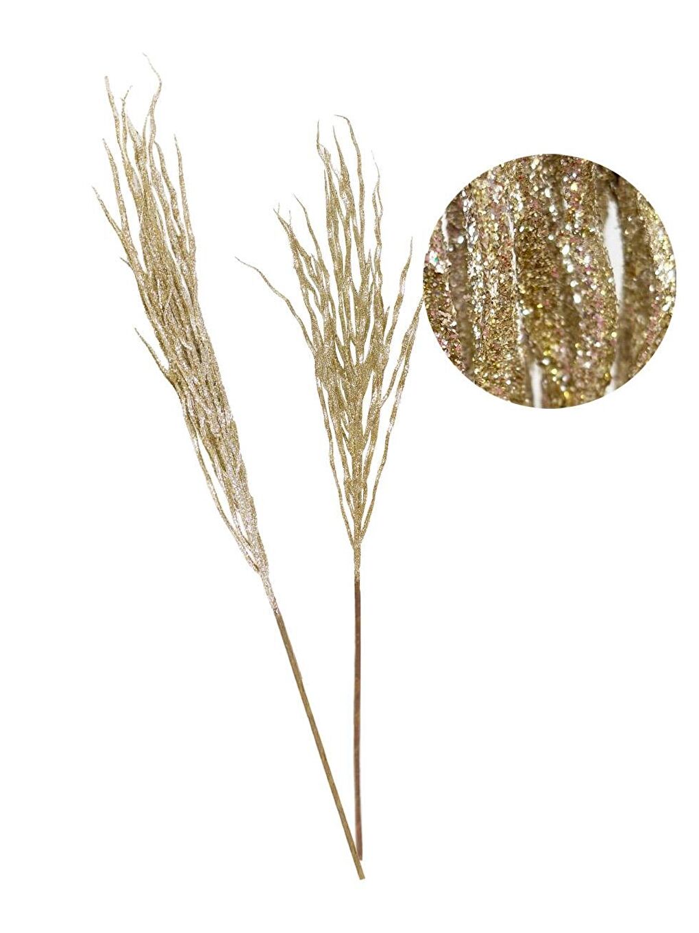 Sarı Altın Simli Yılbaşı Dekor Dalı – Gold Glitter Parlak Ağaç Süsü 70 cm-2