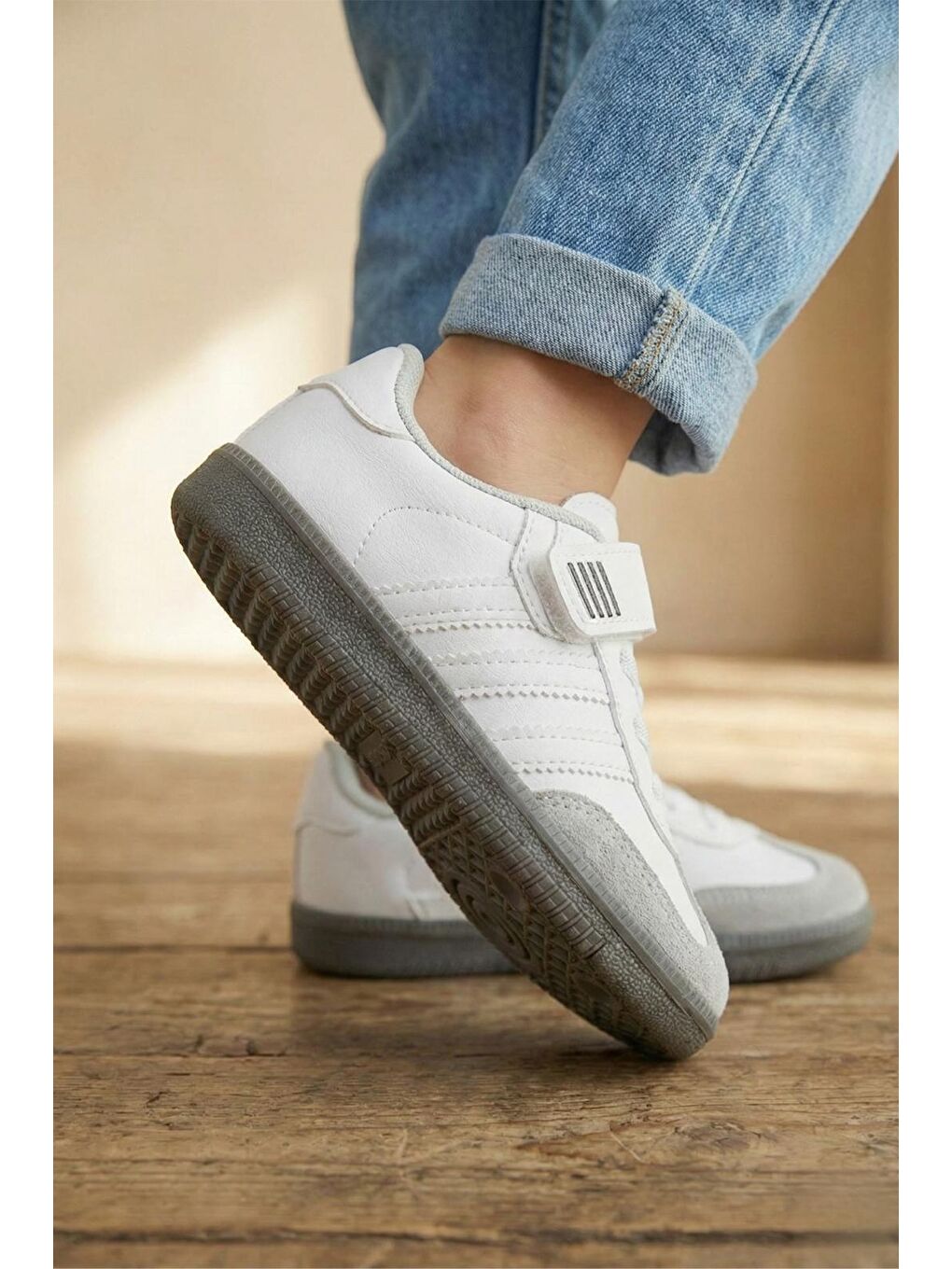 Beyaz Samm Rahat Taban Cırtlı Bağcıklı Erkek Kız Çocuk Spor Ayakkabı-4