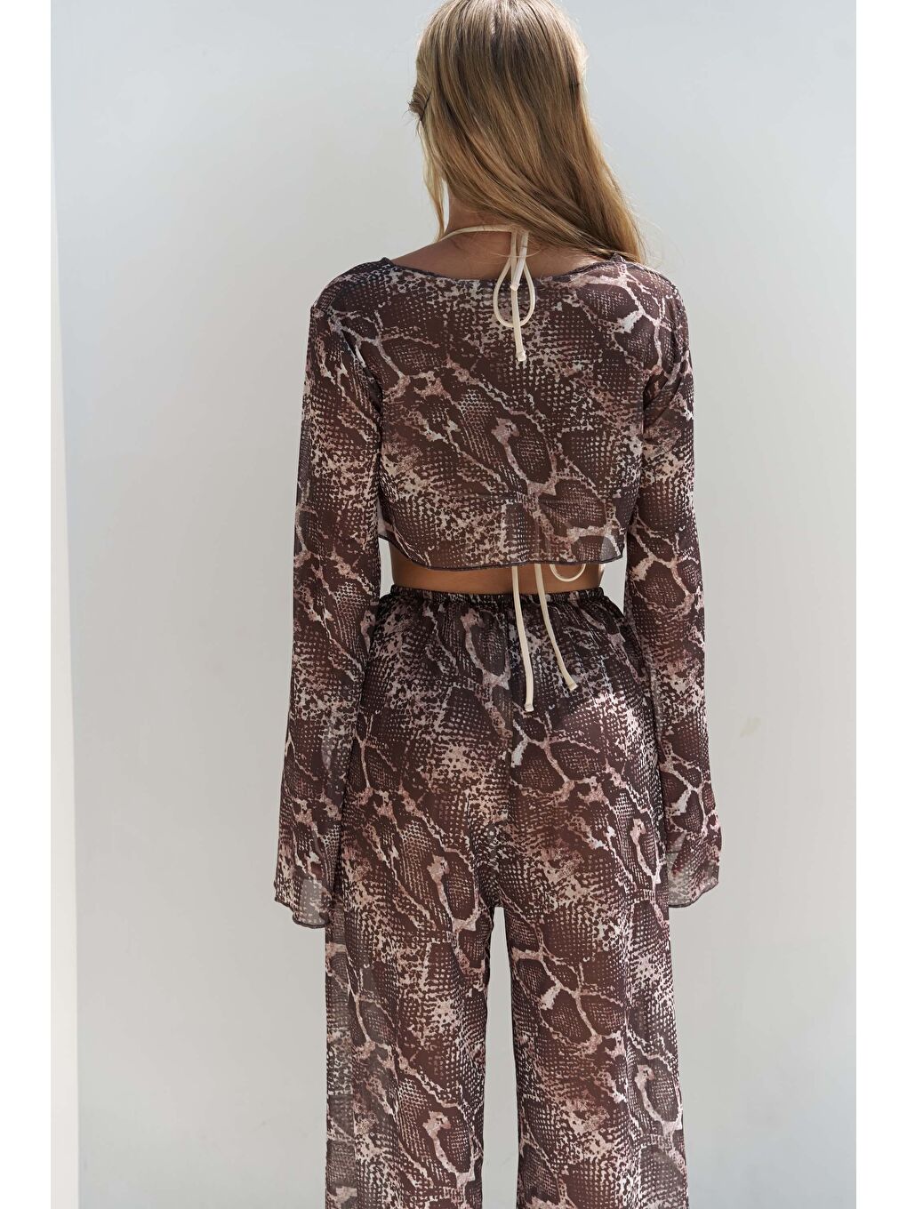 Bej Donovarah Vizon Crop Pantolon Takım-3