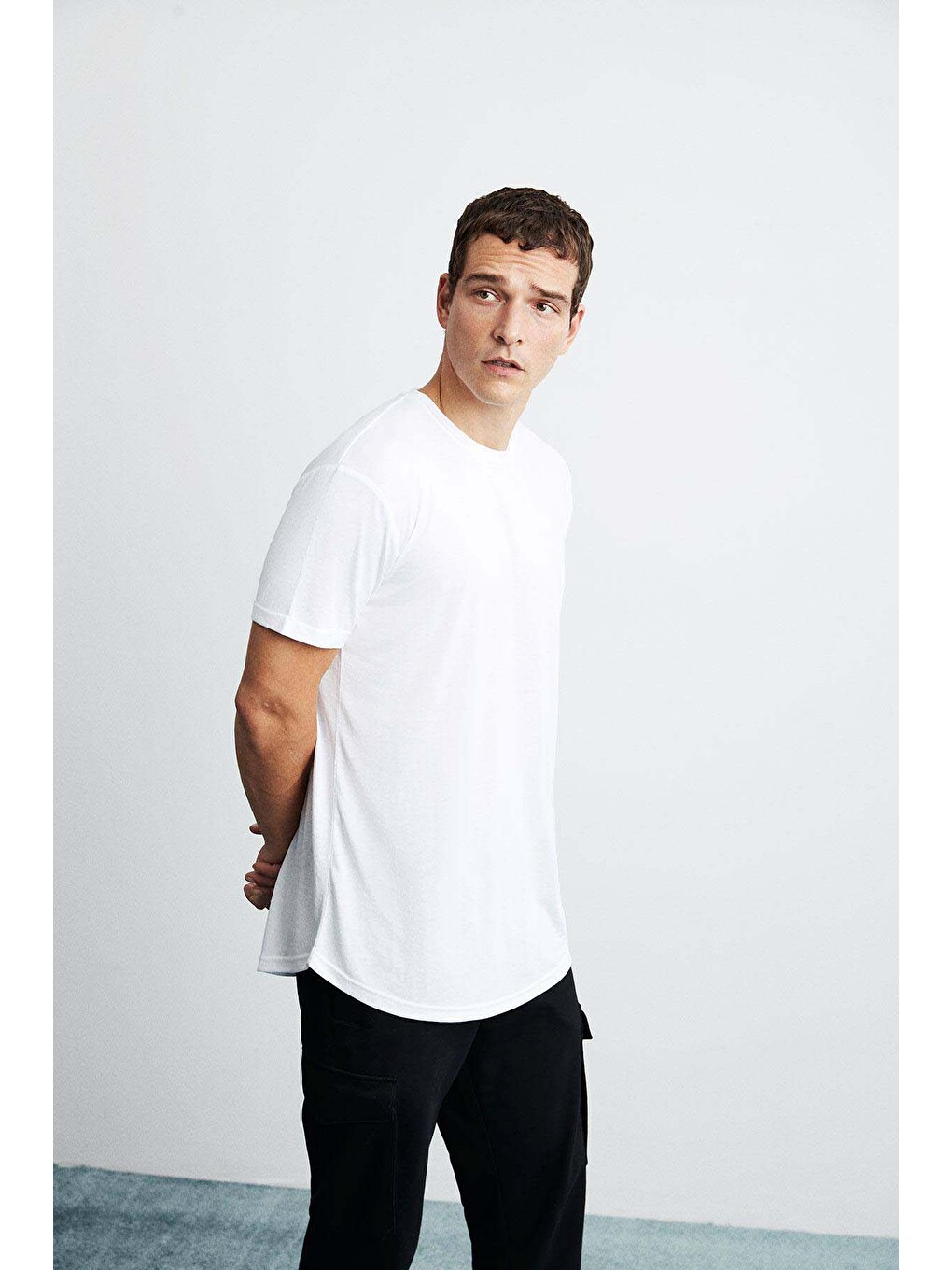 Beyaz OSCAR Erkek Comfort Fit Uzun Dökümlü Kumaş BEYAZ T-Shirt-3