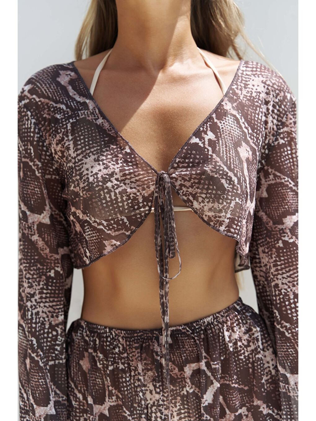 Bej Donovarah Vizon Crop Pantolon Takım-4