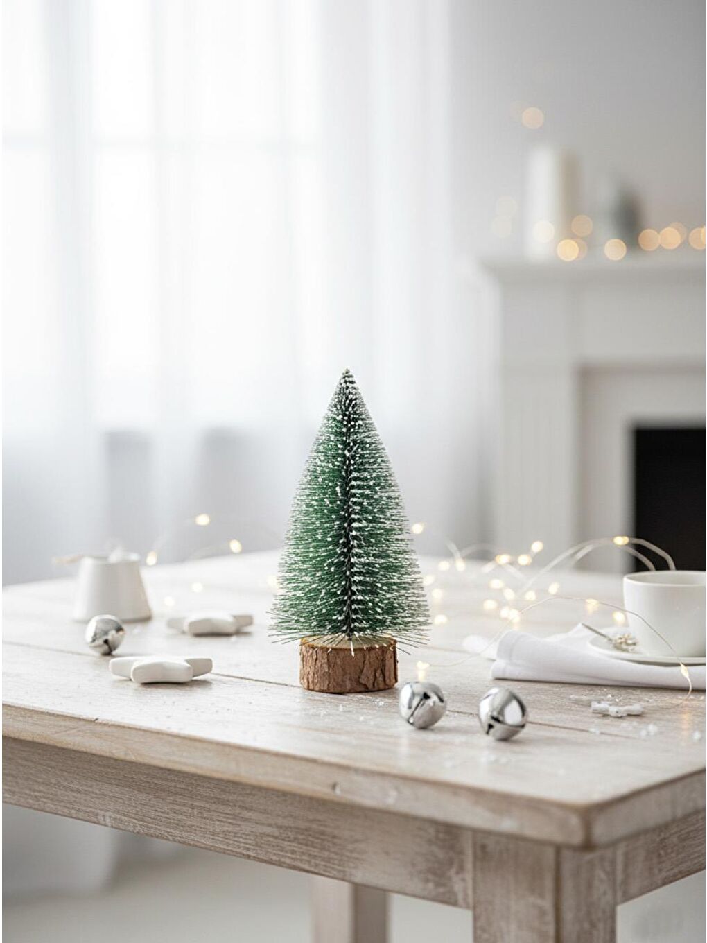 Yeşil Yılbaşı Mini Karlı Çam Ağacı Masa Üstü Dekoratif Ağaç 15 cm