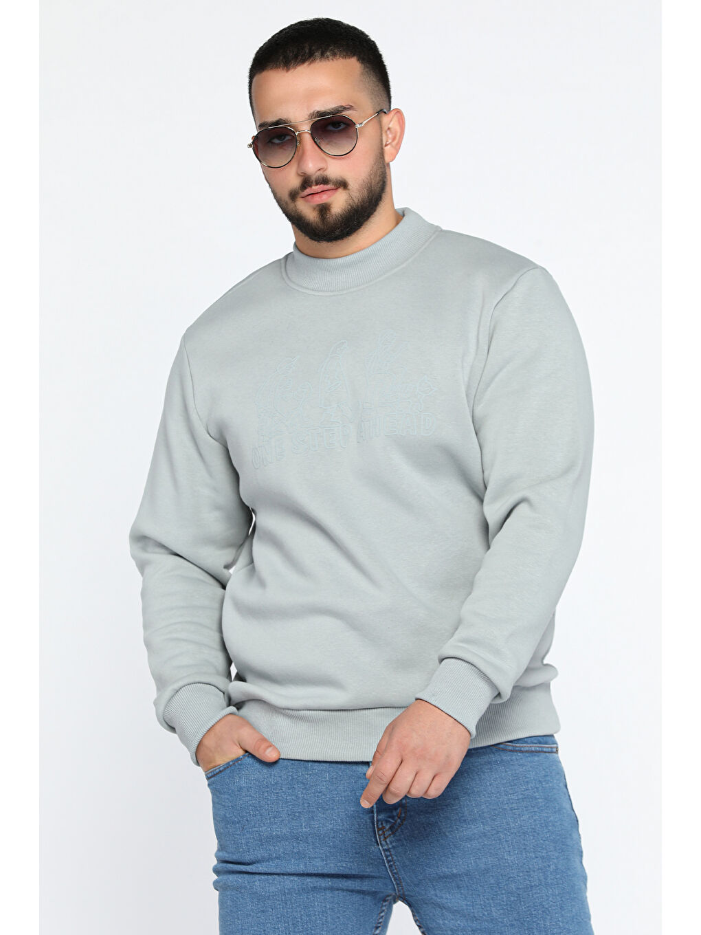 Mishar İtalia Gri Erkek Ön Baskılı Şardonlu Üç İplik Sweatshirt