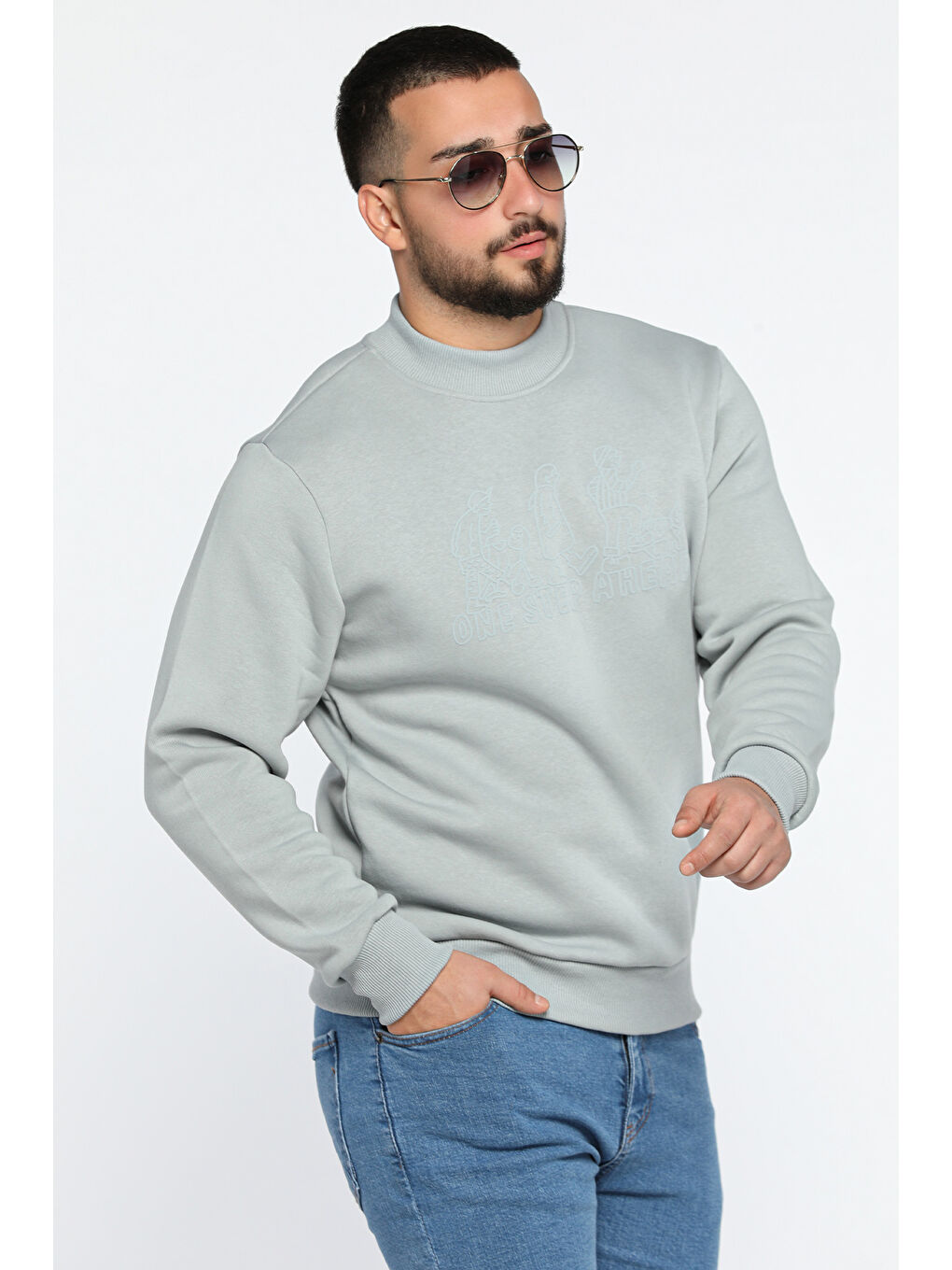 Mishar İtalia Gri Erkek Ön Baskılı Şardonlu Üç İplik Sweatshirt - 1