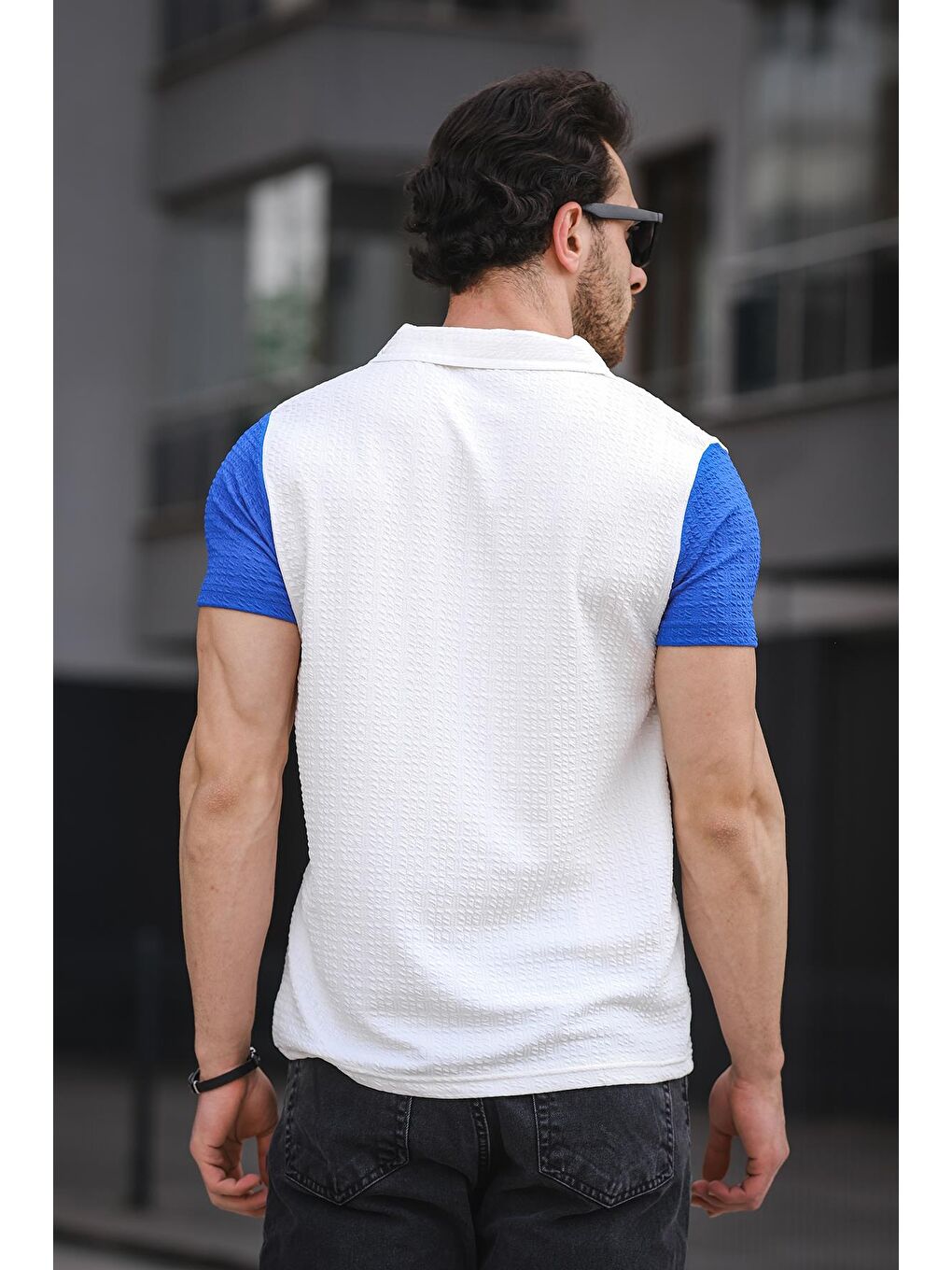 Mavi Polo Yaka Kısa Kollu Erkek Tişört-1