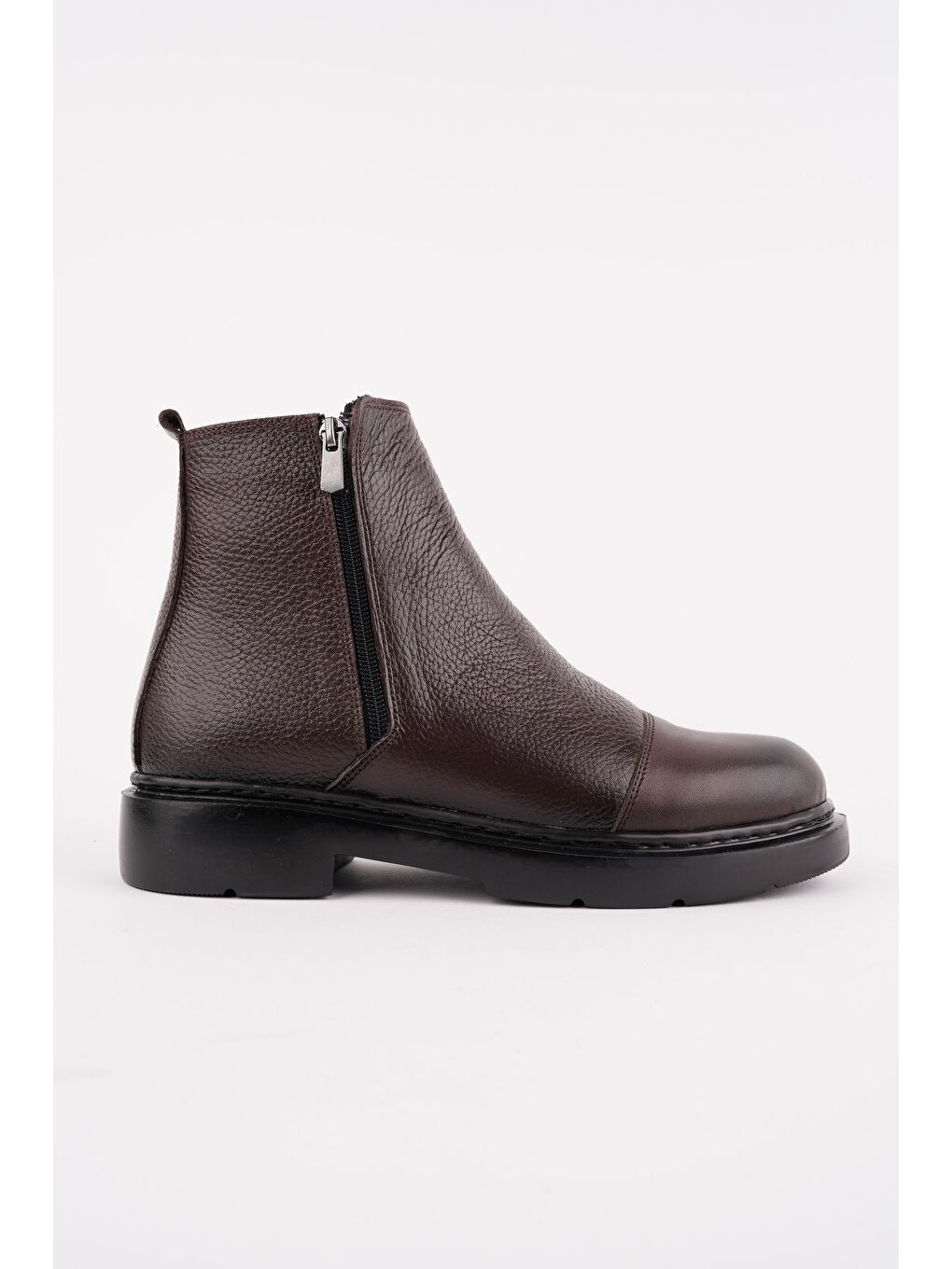 Kahverengi DRAKO Hakiki Deri Çift Fermuarlı Erkek Kışlık Chelsea Bot-2