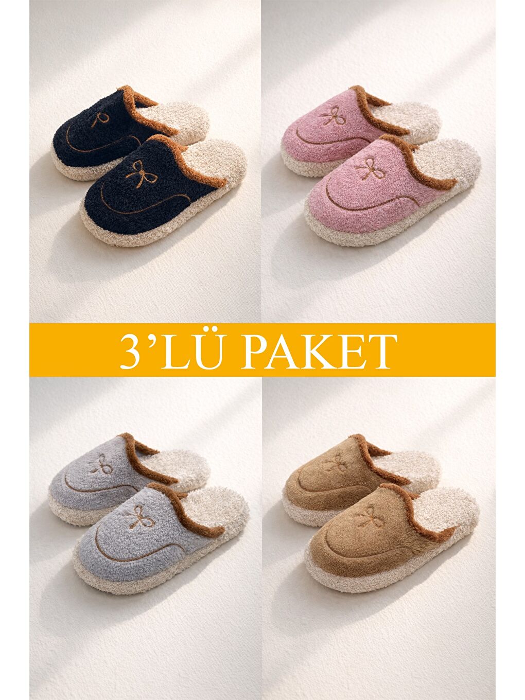 Karışık 3'lü Paket AMORE Kapalı Kadın Terlik Ev Terliği
