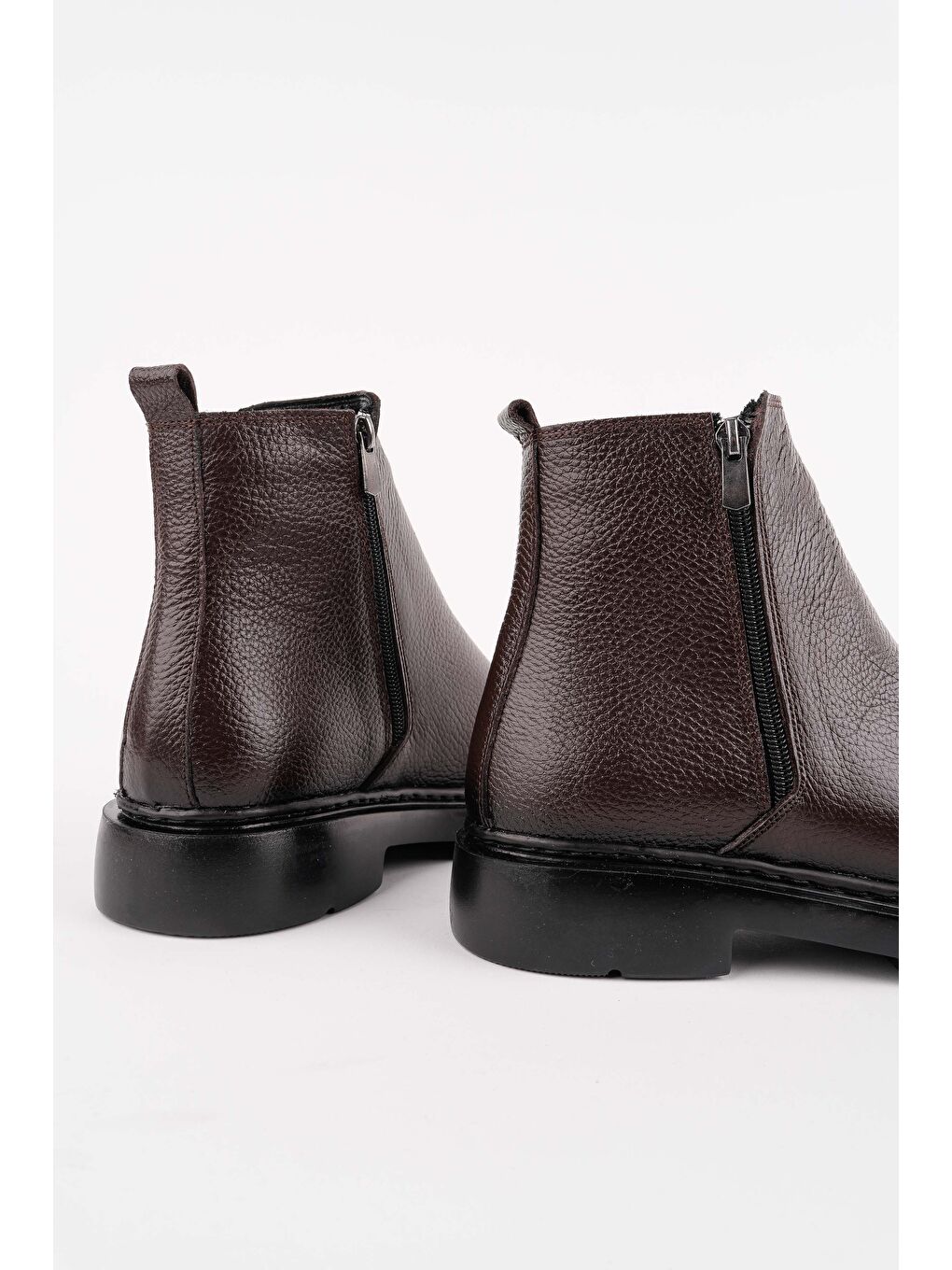 Kahverengi DRAKO Hakiki Deri Çift Fermuarlı Erkek Kışlık Chelsea Bot-3