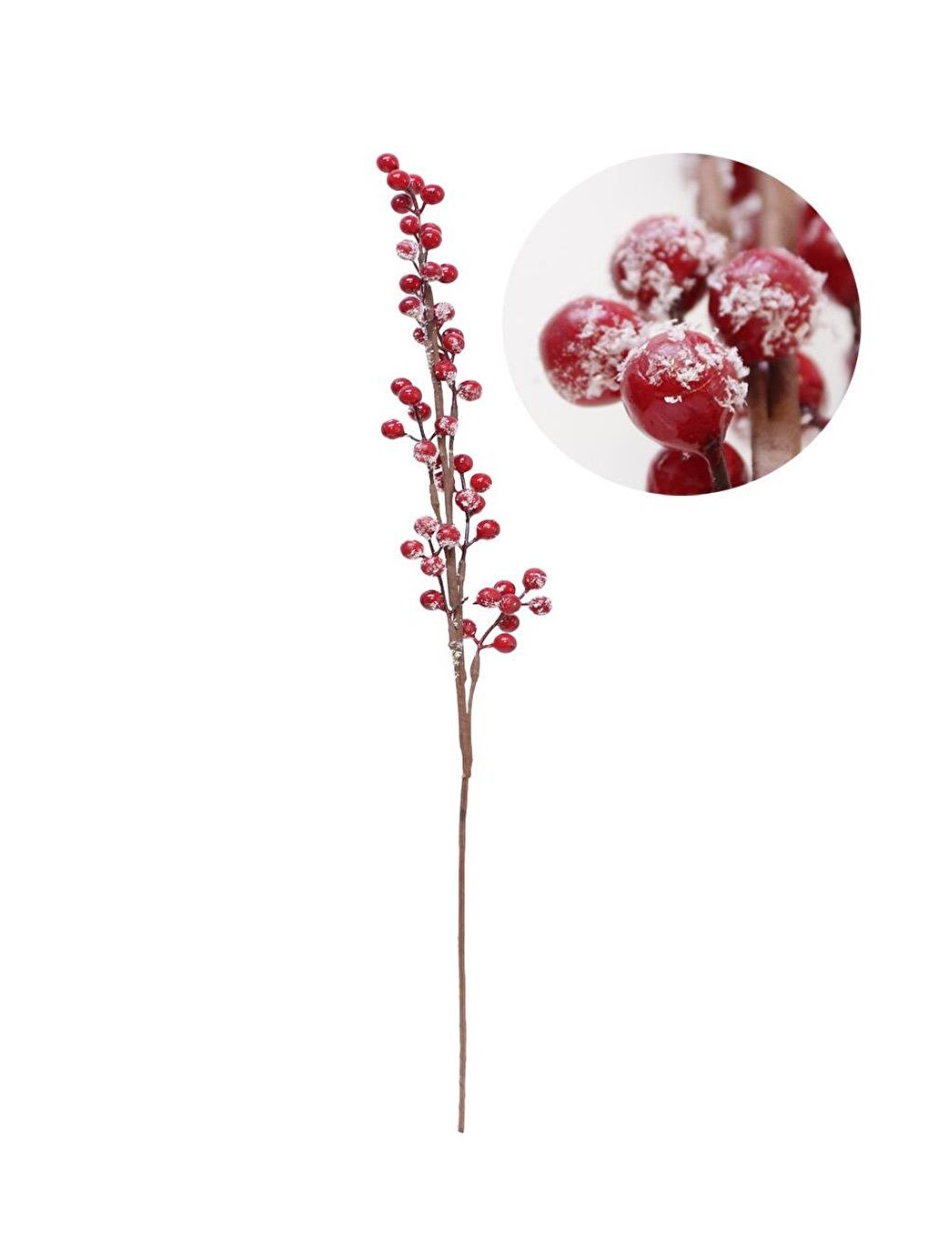 Yılbaşı Dekoru Kar Efektli Kokina Berry Yapay Dal Kırmızı 70 cm-1