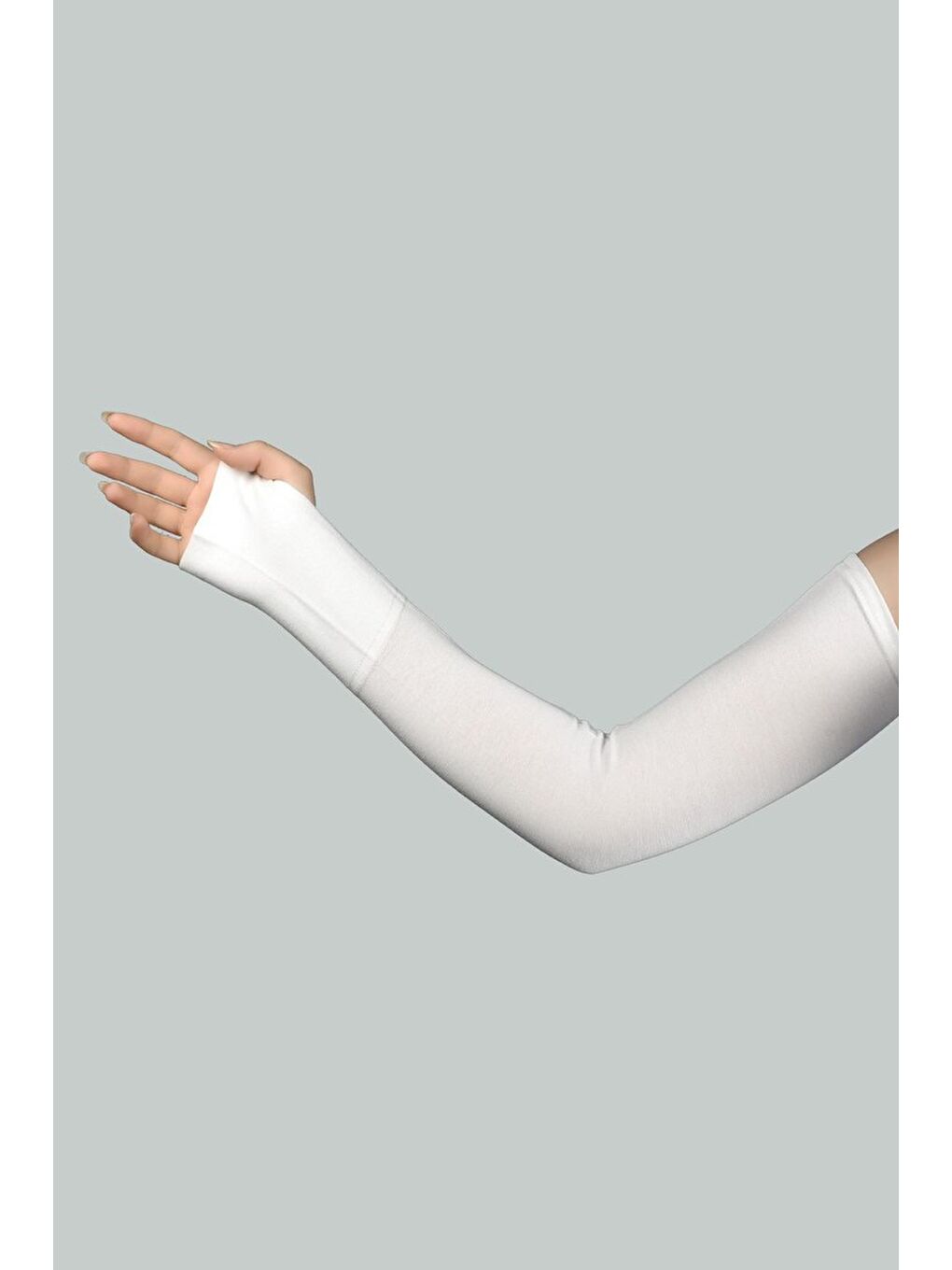 Ekru Kesik Parmak Geçmeli Penye Tesettür Kolluk-1