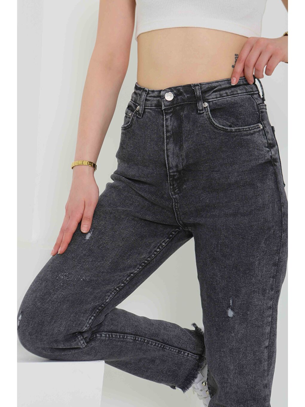 Püsküllü Jean Pantolon Antrasit   26856-1