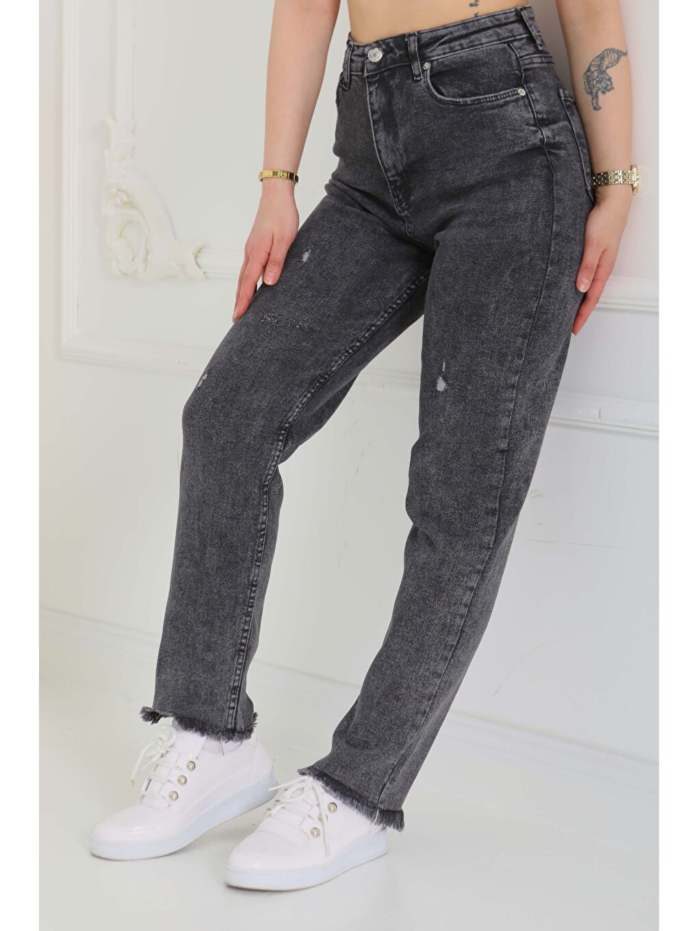 Püsküllü Jean Pantolon Antrasit   26856-2