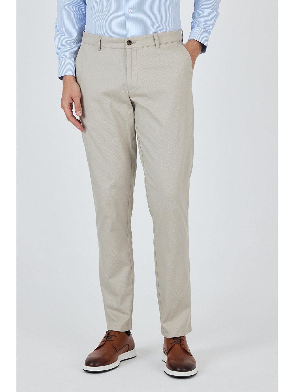 Bej Taş Rengi Gabardin Yan Cep Düz Paça Comfort Fit Pamuklu Casual Chino Pantolon 1003250121