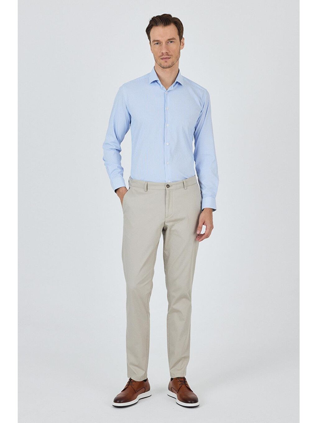 Bej Taş Rengi Gabardin Yan Cep Düz Paça Comfort Fit Pamuklu Casual Chino Pantolon 1003250121-1