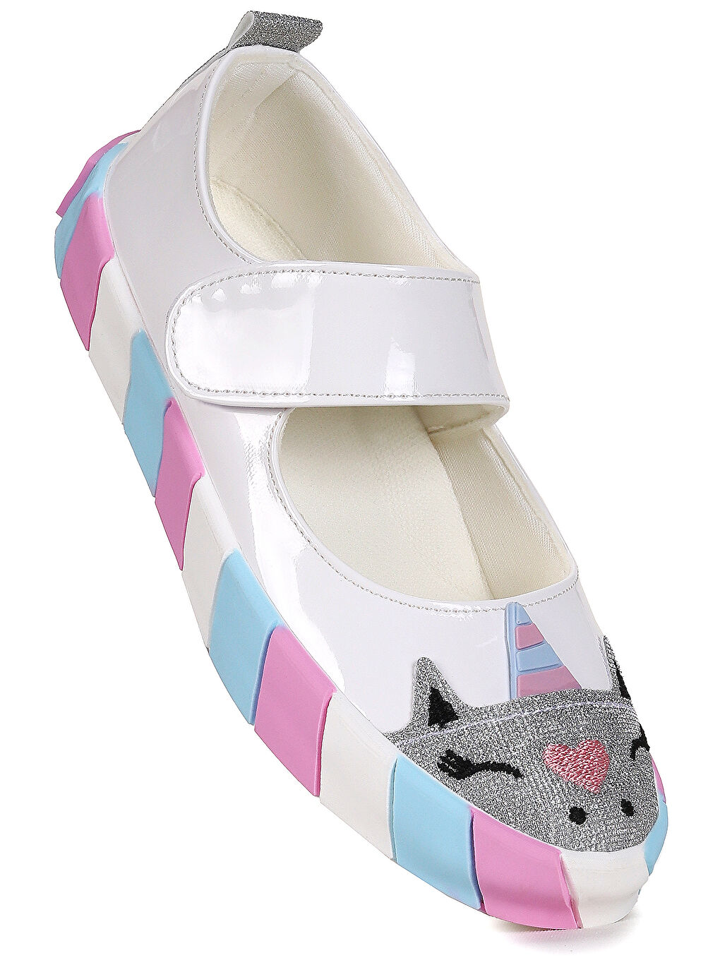 Beyaz Gilan Cırtlı Kız Çocuk Babet Ayakkabı