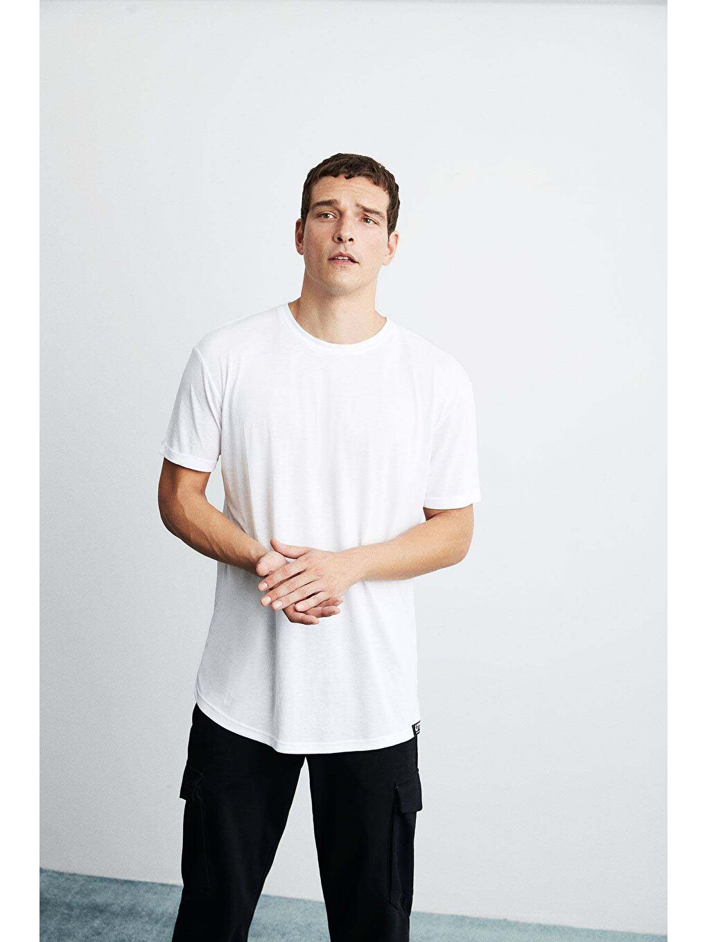 Beyaz OSCAR Erkek Comfort Fit Uzun Dökümlü Kumaş BEYAZ T-Shirt-4