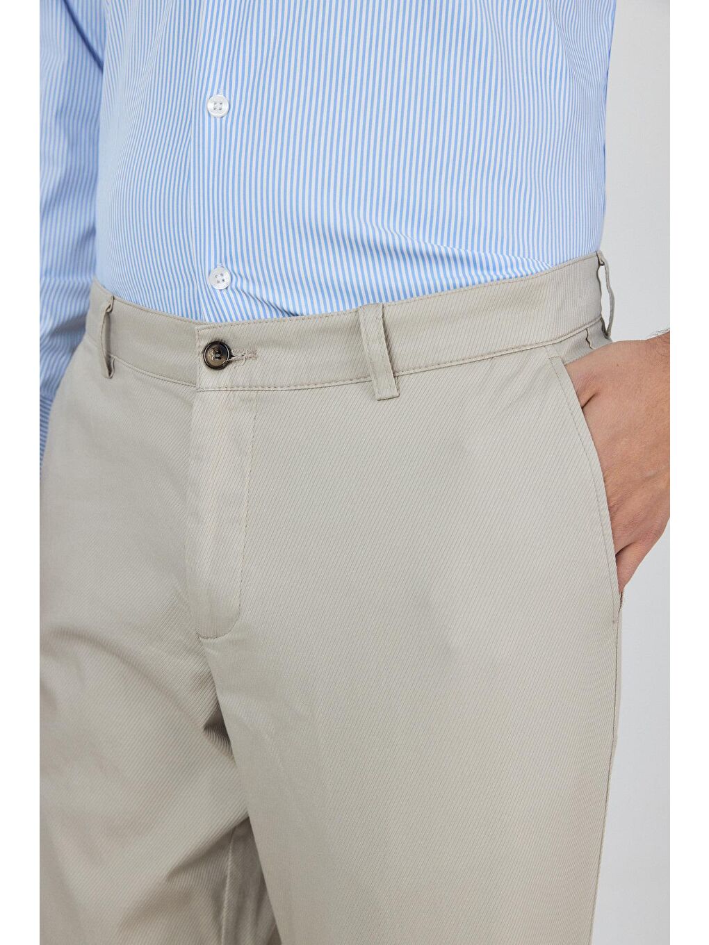 Bej Taş Rengi Gabardin Yan Cep Düz Paça Comfort Fit Pamuklu Casual Chino Pantolon 1003250121-2