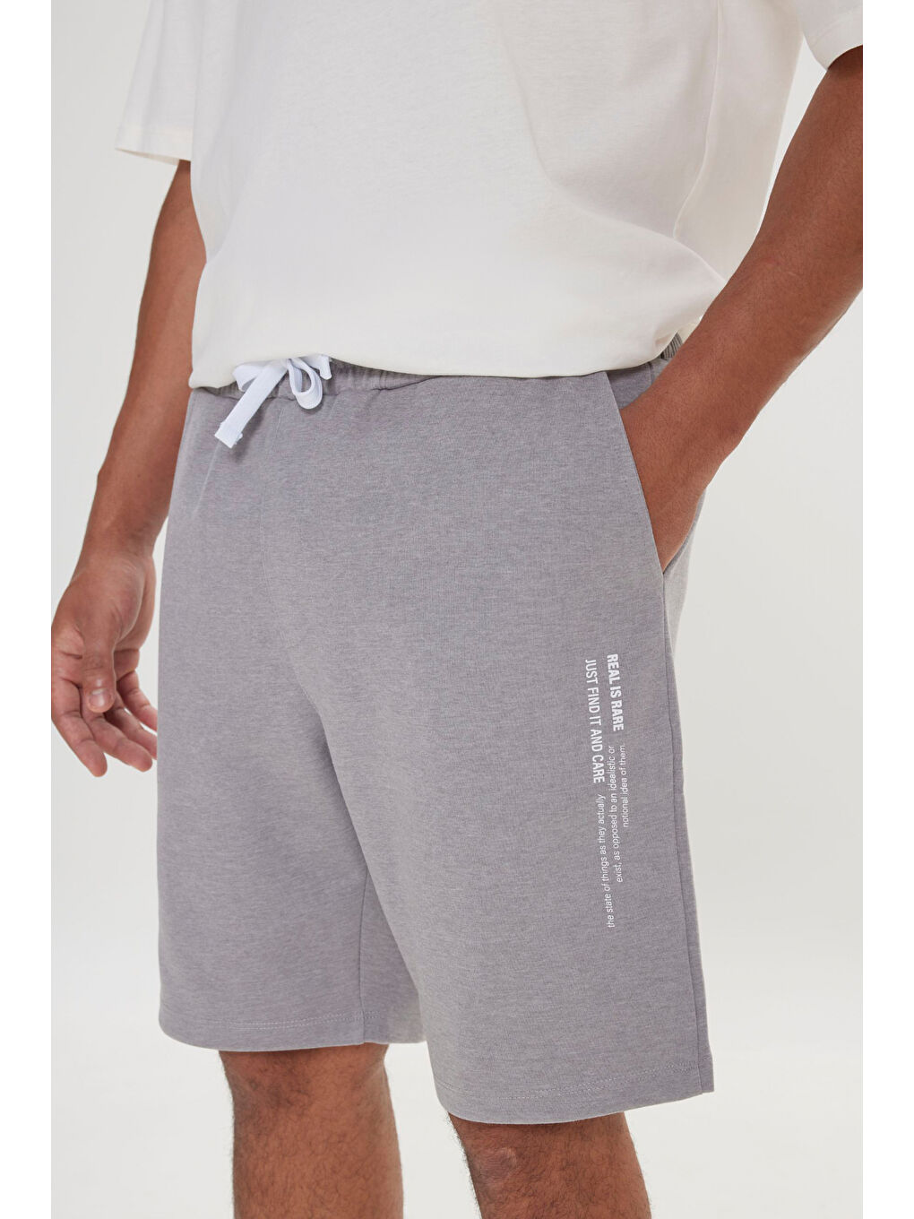 Erkek Gri Melanj Standart Fit Normal Kesim Cepli Rahat Örme Şort-3