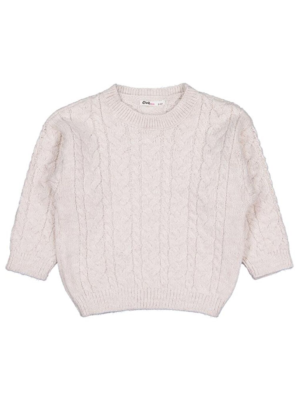 Bej Girls Saç Örgülü 2-5 Yaş Kazak