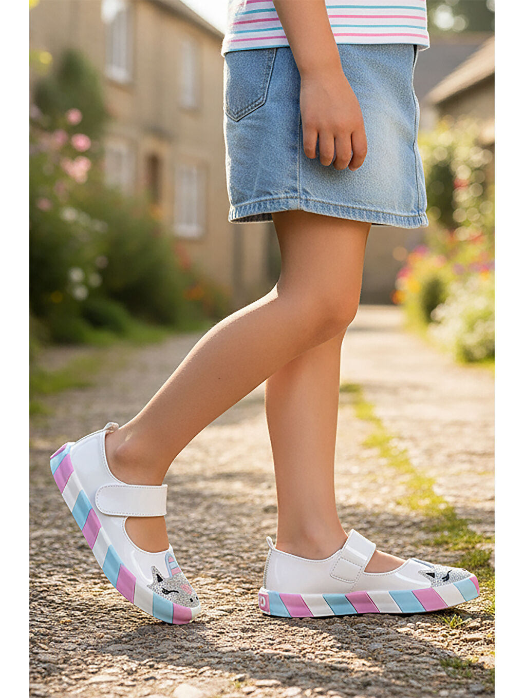 Beyaz Gilan Cırtlı Kız Çocuk Babet Ayakkabı-2