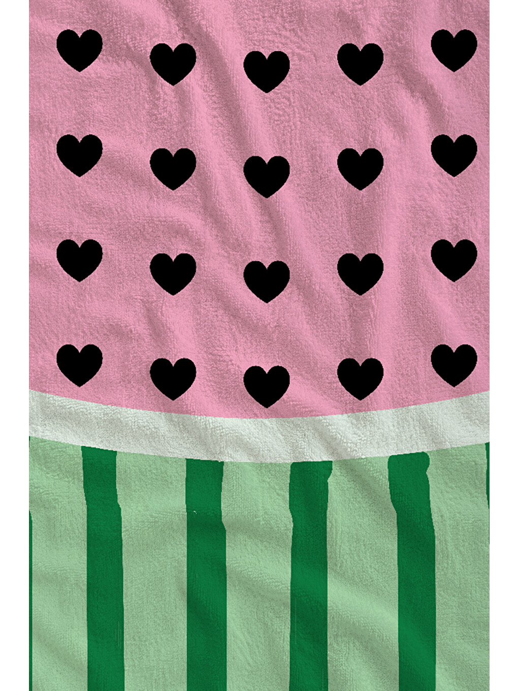 Milbay Grup Pembe Kalp Ve Yeşil Dikey Çizgili Desenli 70x150 Cm Dijital Plaj Ve Banyo Havlusu-37380-1