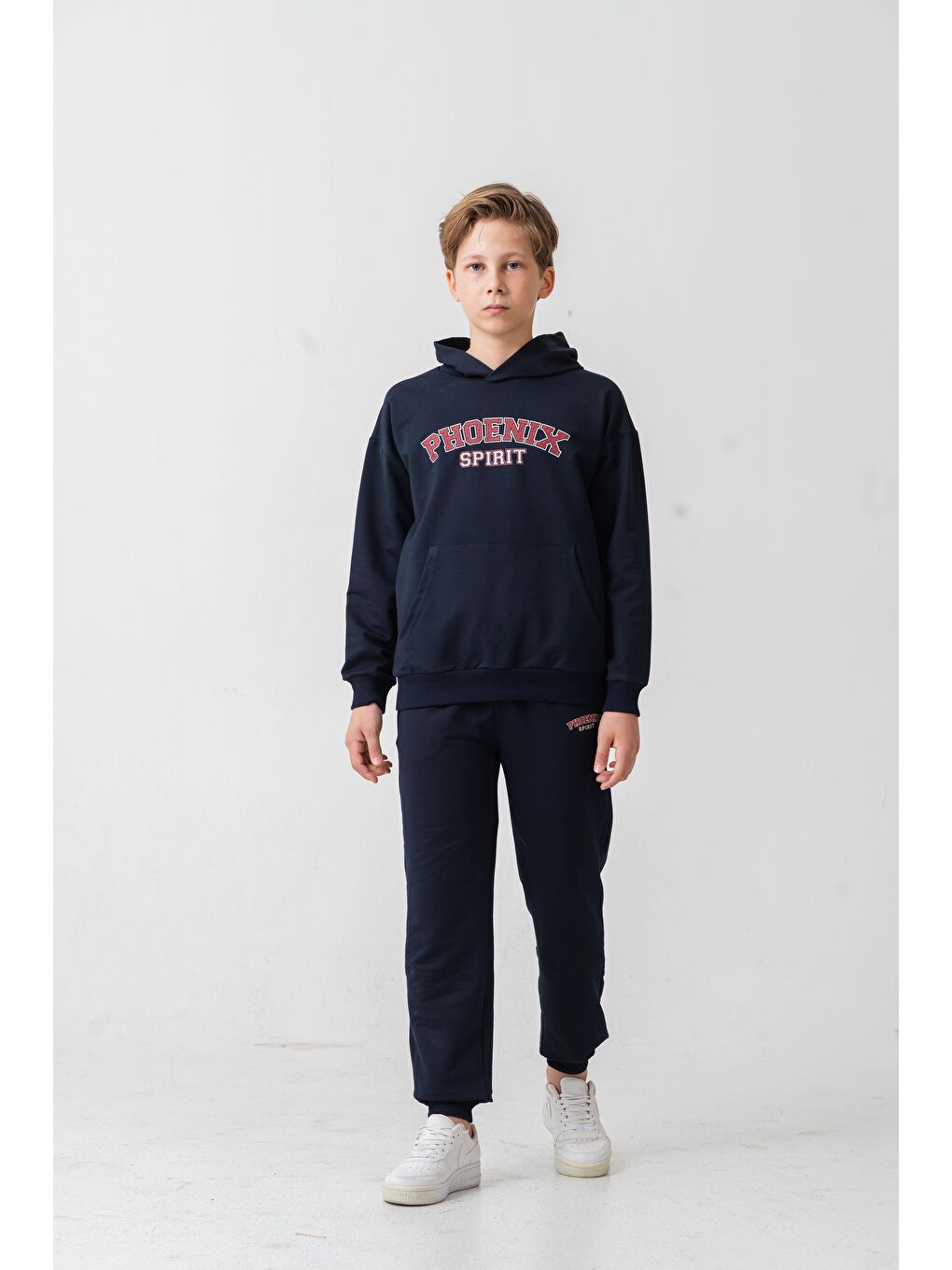 Lacivert Phoenix Spirit Baskılı Kanguru Cepli Erkek Çocuk Alt Üst Eşofman Takımı