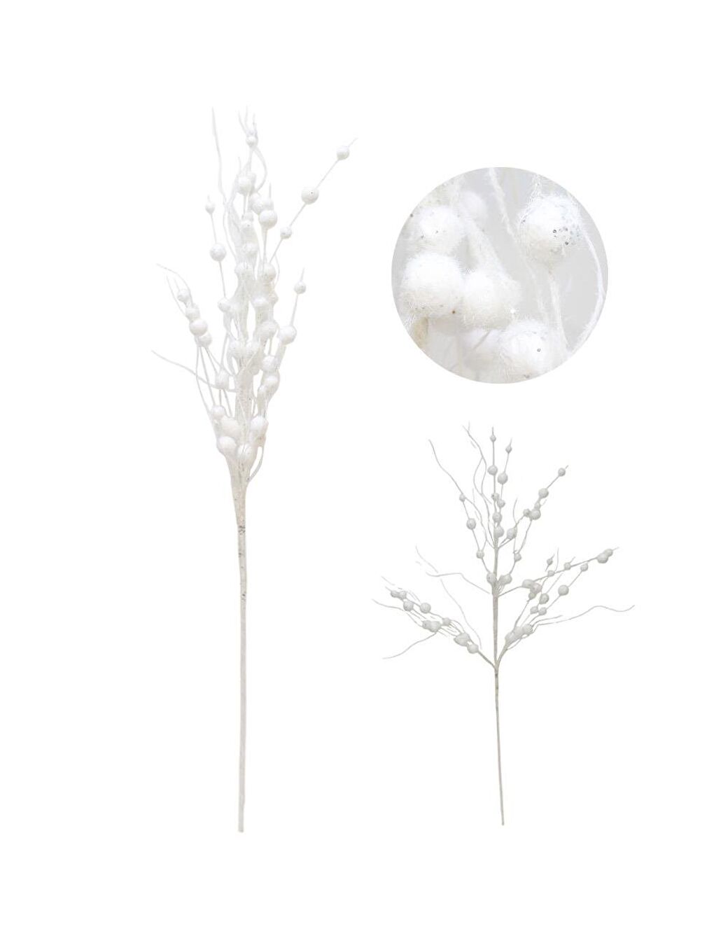 Yılbaşı Dekoru Tüylü Simli Dekoratif Süs Dalı Beyaz 75 cm-2