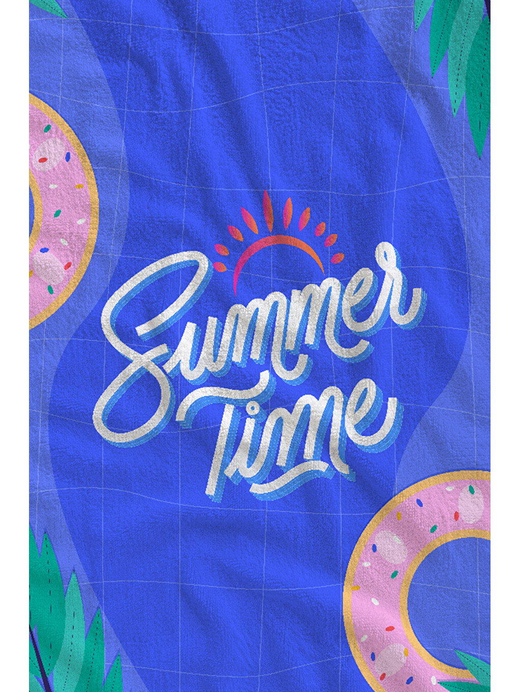 Mavi Mor Tropikal Summer Time Yazılı 70x150 Cm Dijital Baskılı Plaj Ve Banyo Havlusu-1