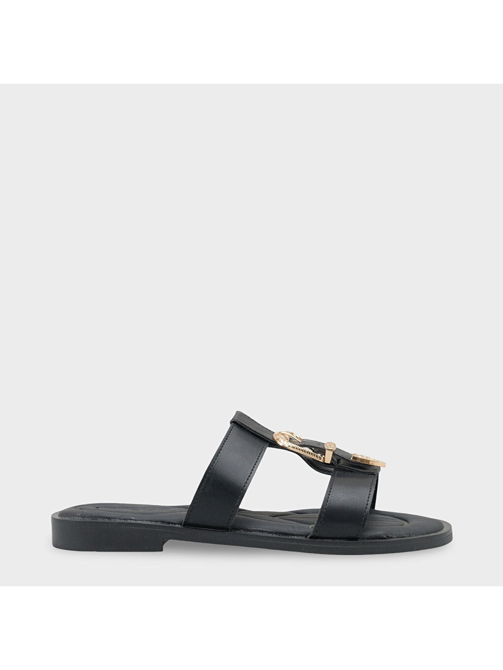 Siyah Brynn Metal Tokalı Düz Topuklu Kadın Terlik