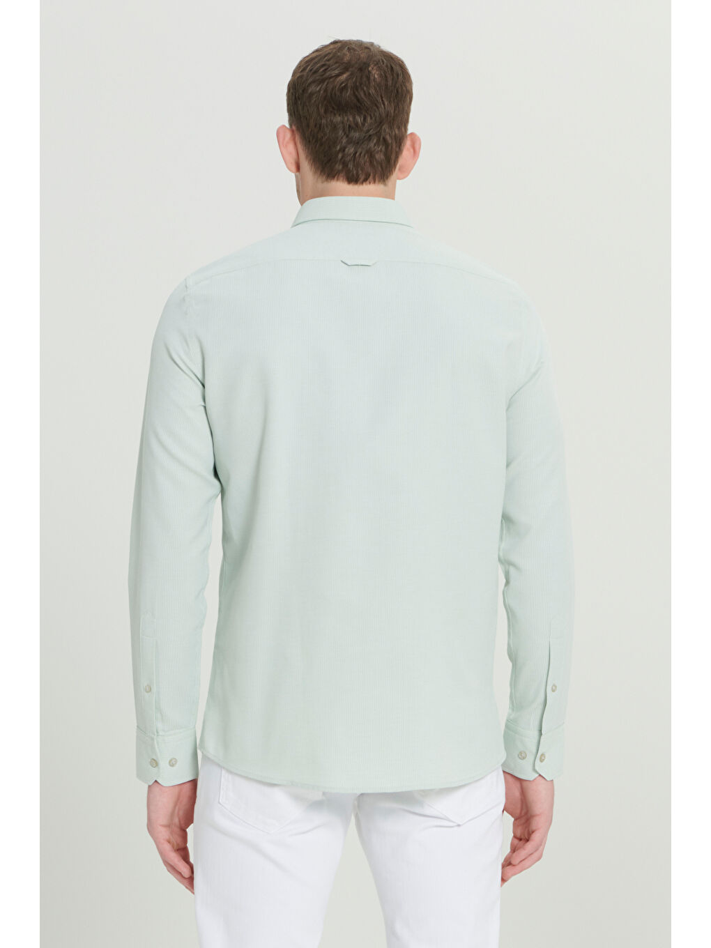 Erkek Yeşil Slim Fit Dar Kesim Klasik Yaka Pamuklu Armürlü Gömlek-8