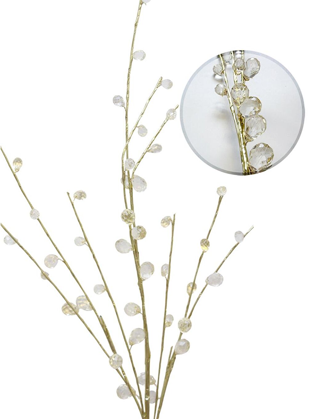 Beyaz Yılbaşı Dekoru Kristal Boncuklu Altın Dekoratif Dal Süs 84 cm-3
