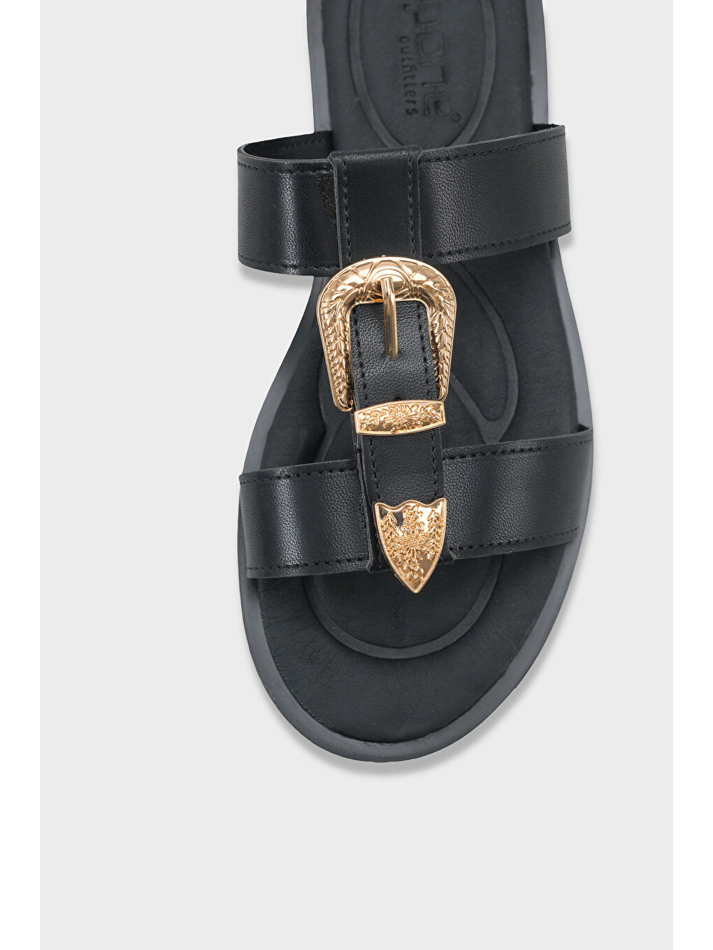 Siyah Brynn Metal Tokalı Düz Topuklu Kadın Terlik-2