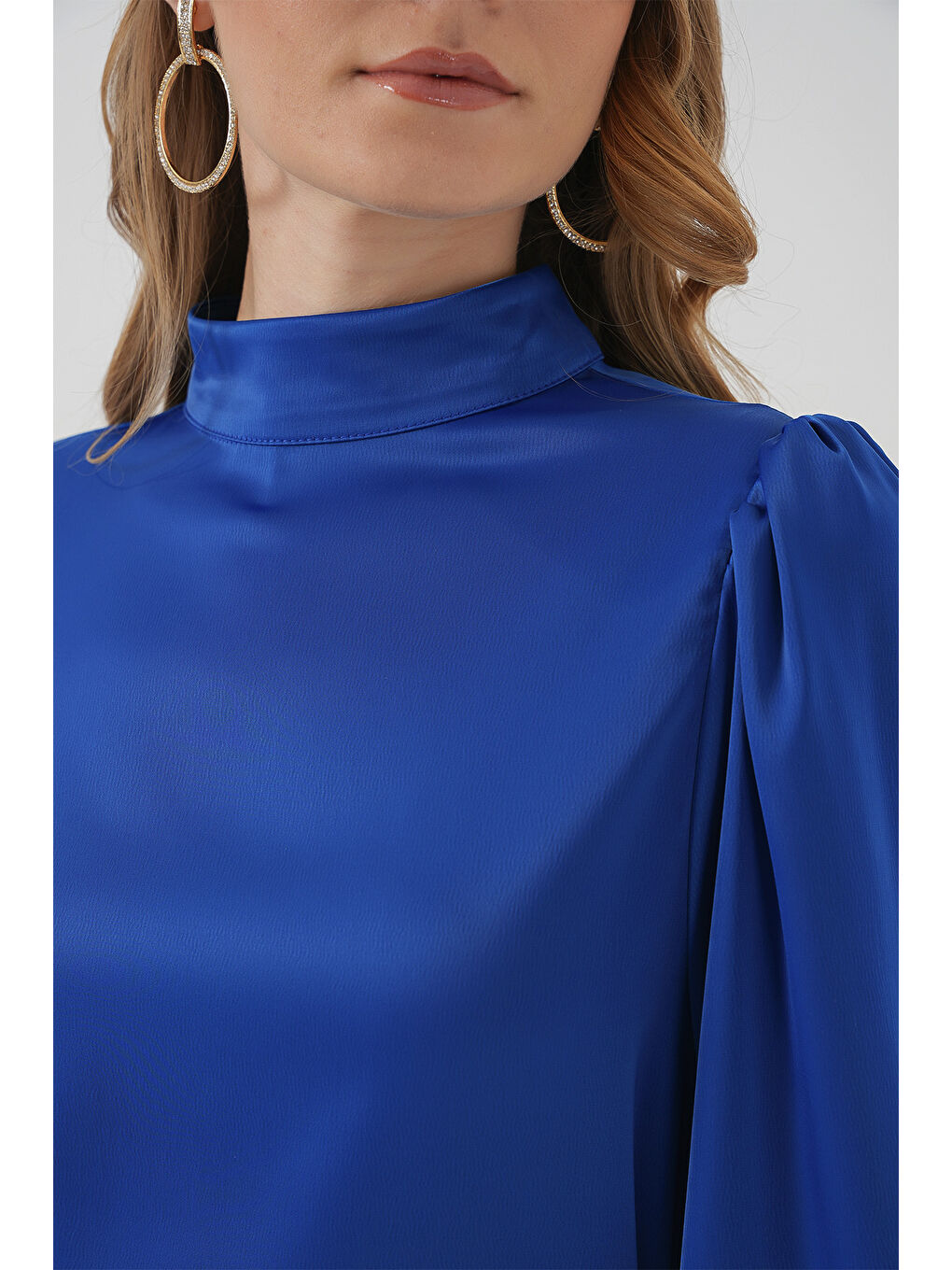 Mavi 2510 Saten Tesettür Abiye Elbise - Saks-4