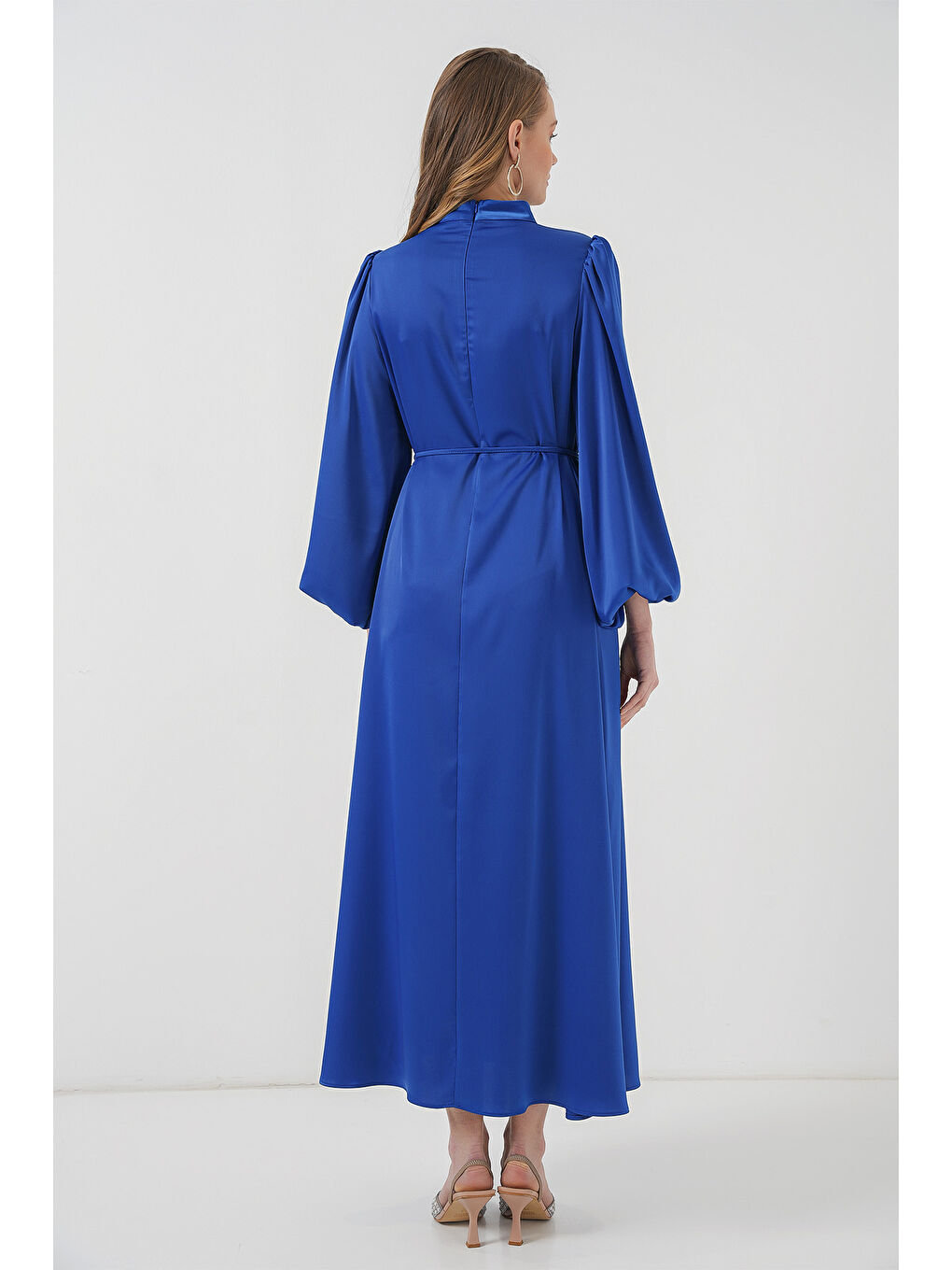 Mavi 2510 Saten Tesettür Abiye Elbise - Saks-5