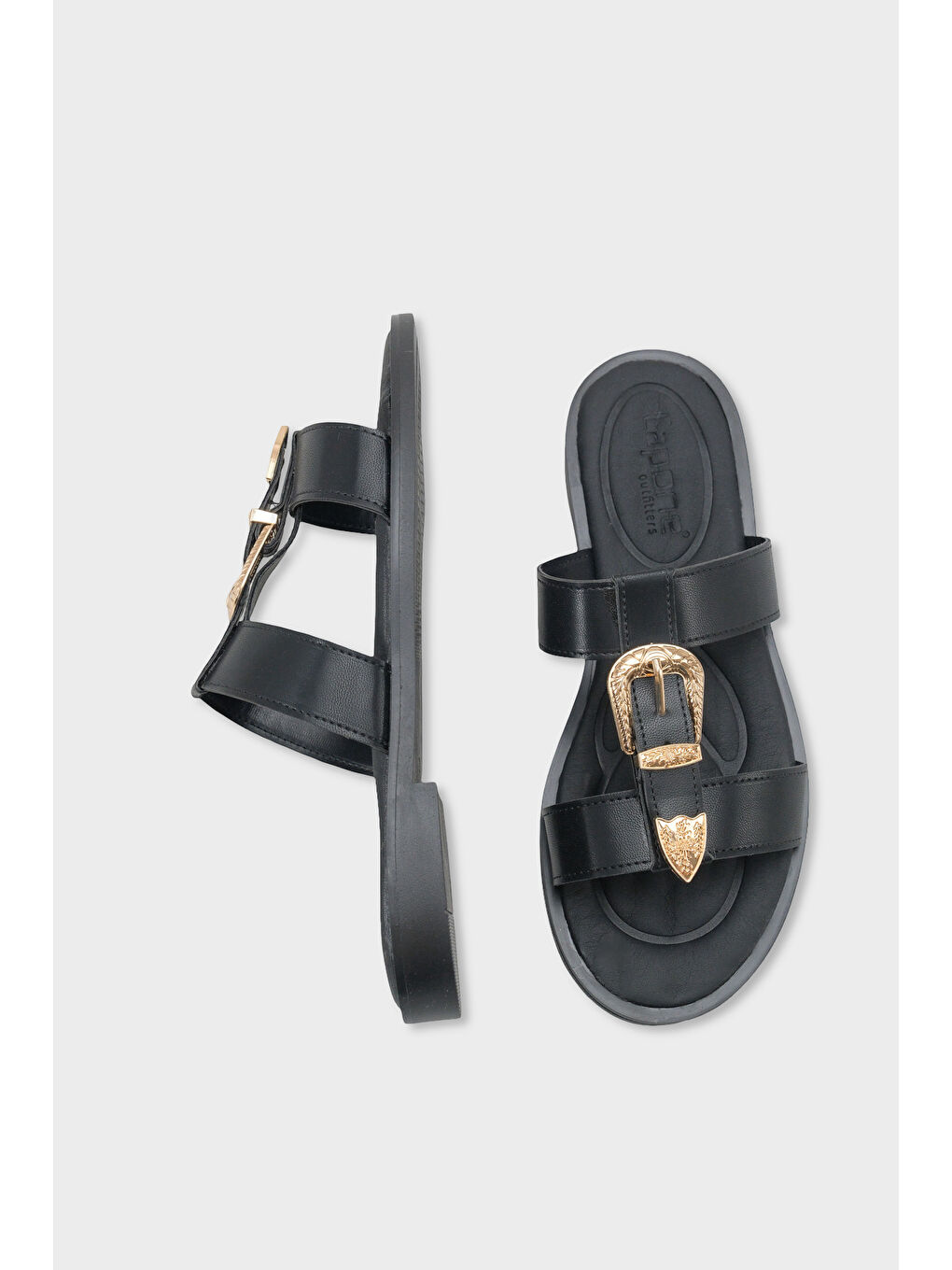 Siyah Brynn Metal Tokalı Düz Topuklu Kadın Terlik-4