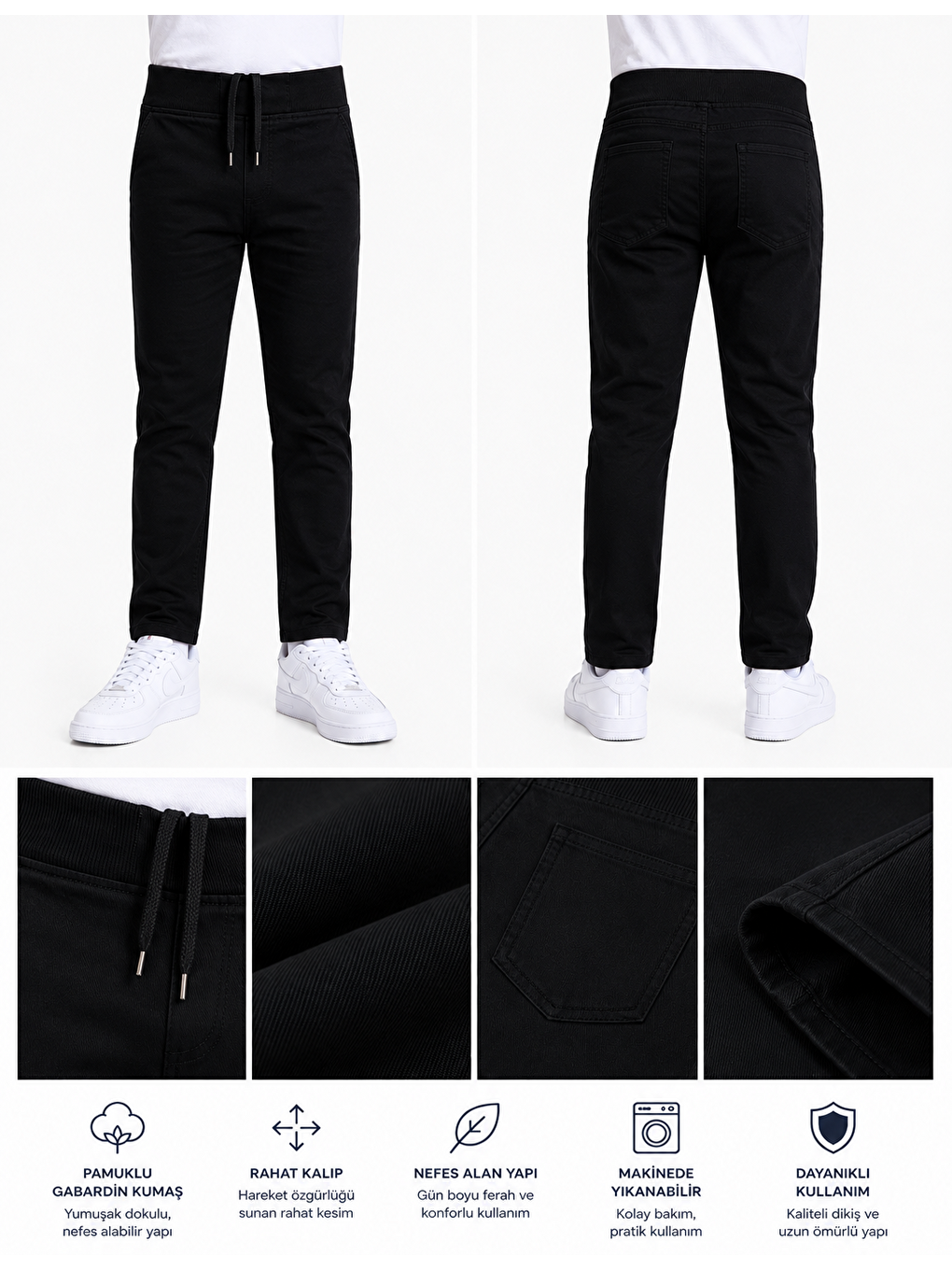 Siyah Erkek Çocuk Okul Pantolonu Unisex-3