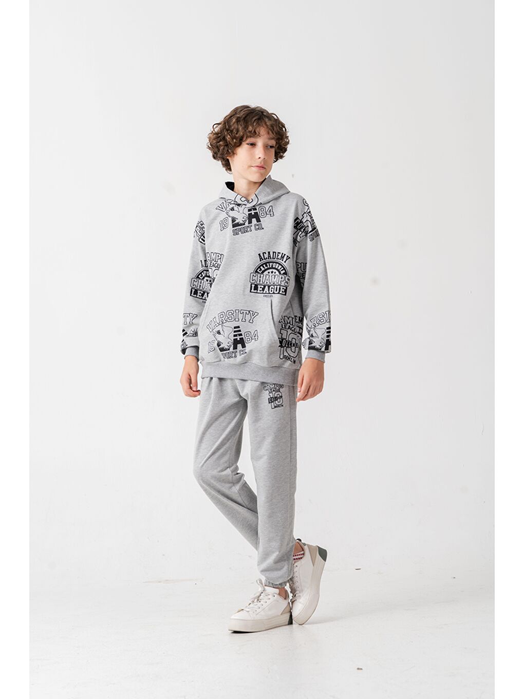 Gri Academy California Champ League Since 1979 Baskılı Erkek Çocuk Alt Üst Eşofman Takımı