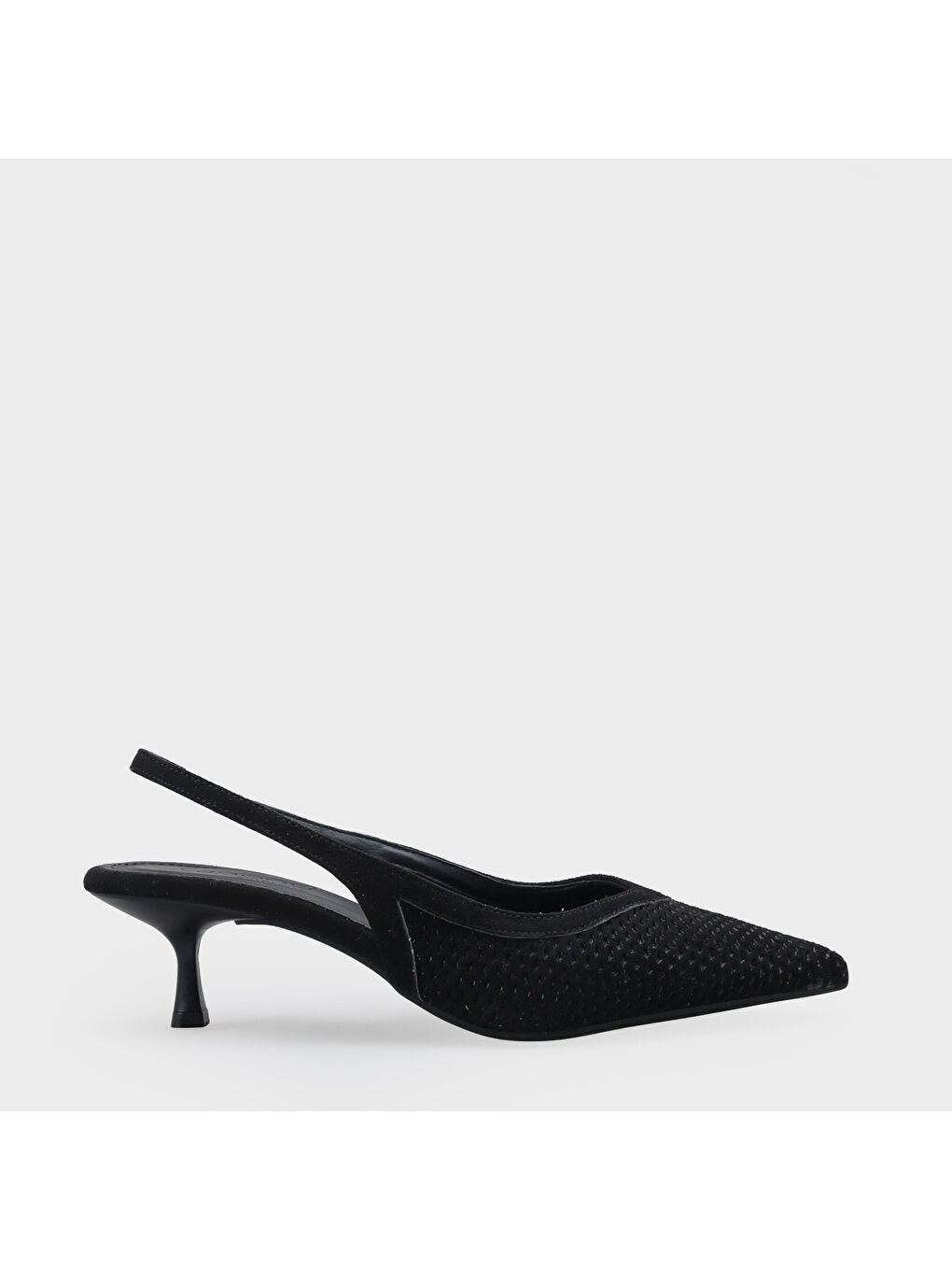 Siyah Flori Sivri Burunlu Orta Topuklu Arkası Açık Kadın Ayakkabı-1