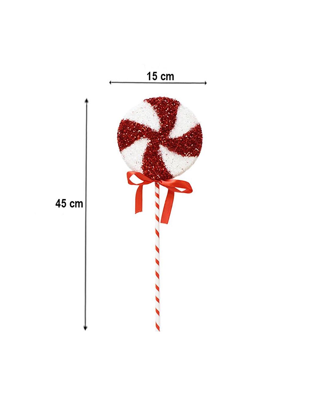 Kırmızı Yılbaşı Ağaç Süsü Dekoratif Simli Lolipop Şeker 45 cm-2