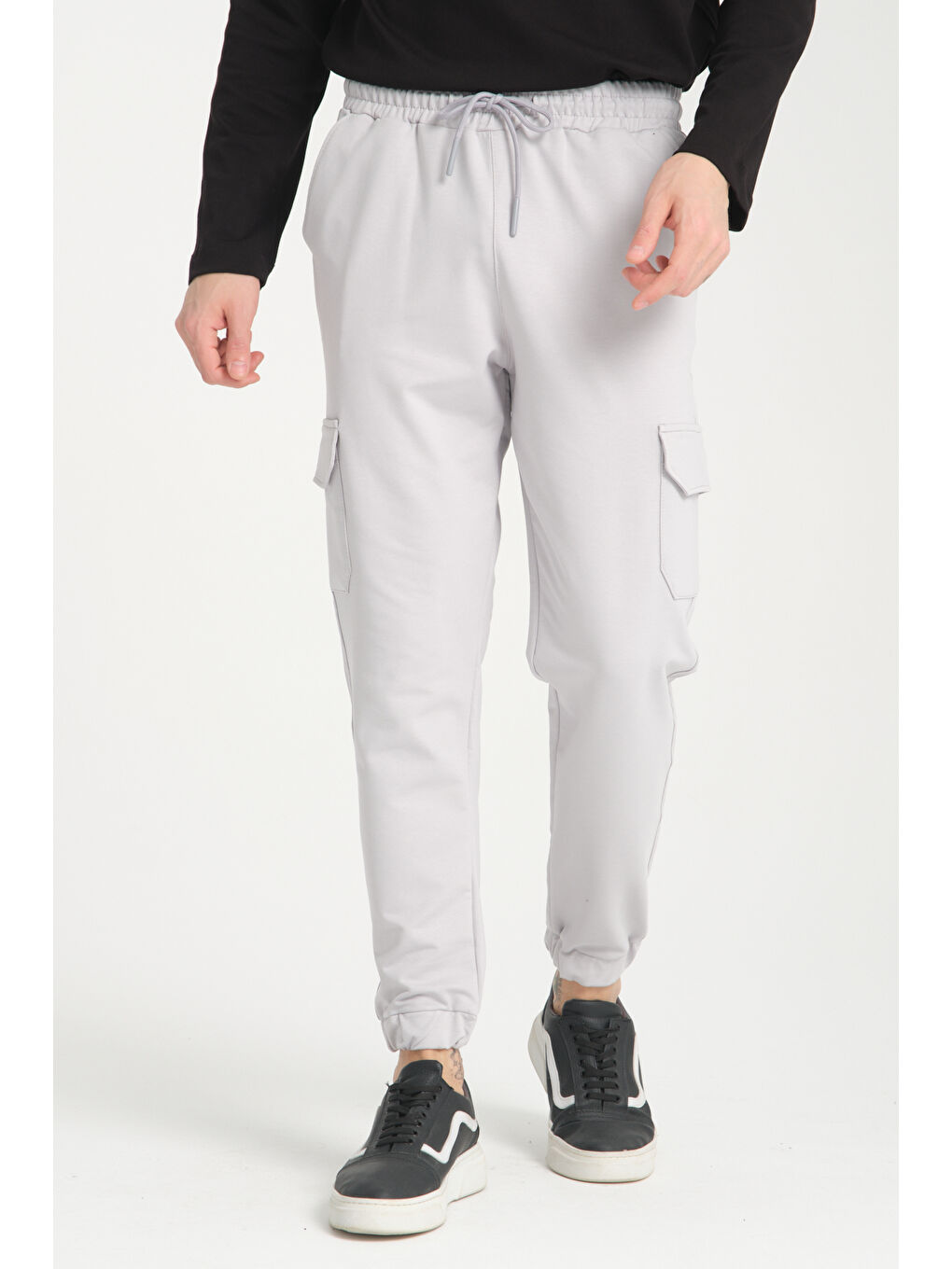 Gri Yan Kargo Cepli Kompak Erkek Pantolon 3056