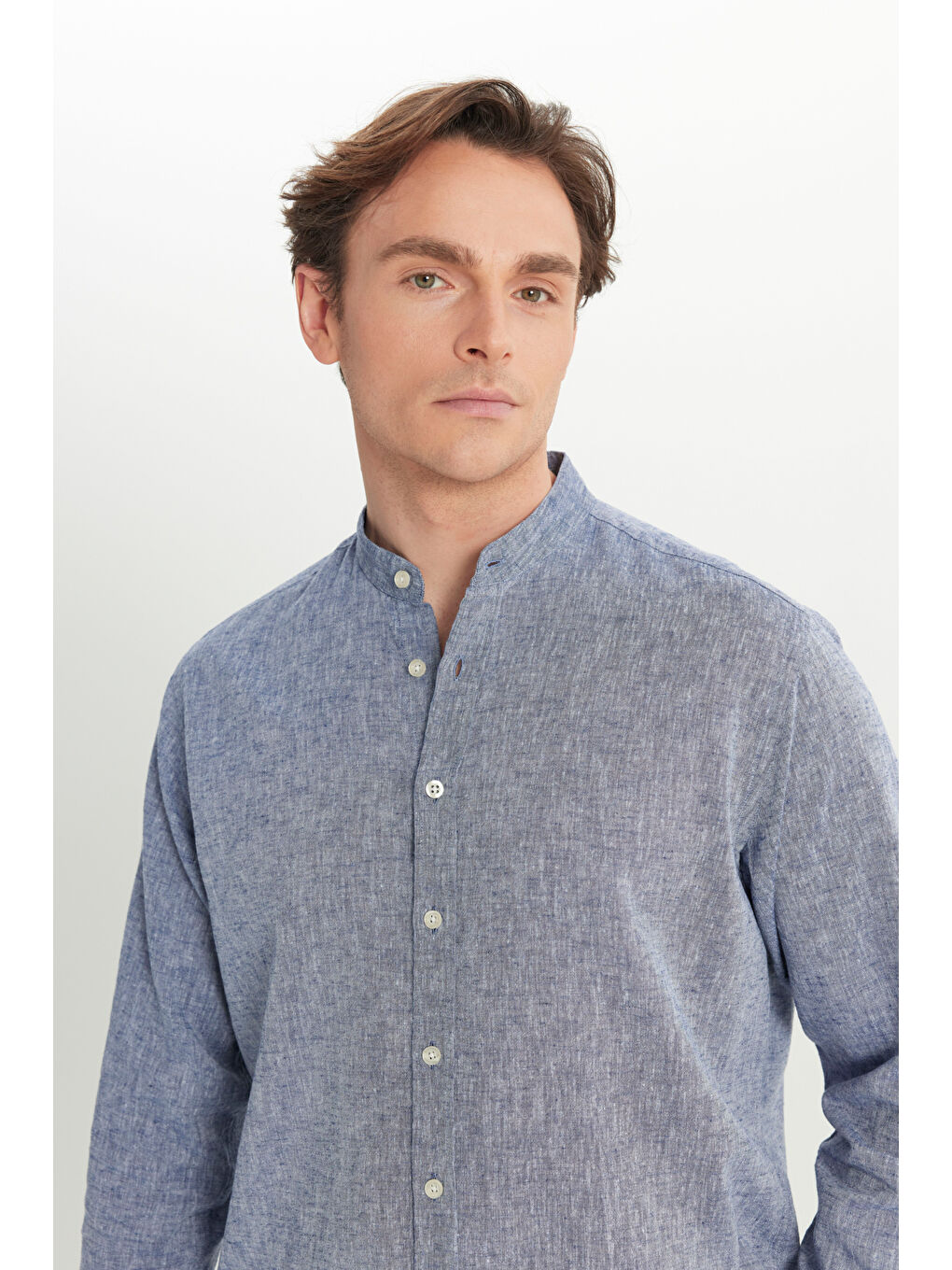 Erkek Lacivert Comfort Fit Rahat Kesim Hakim Yaka Gömlek-3