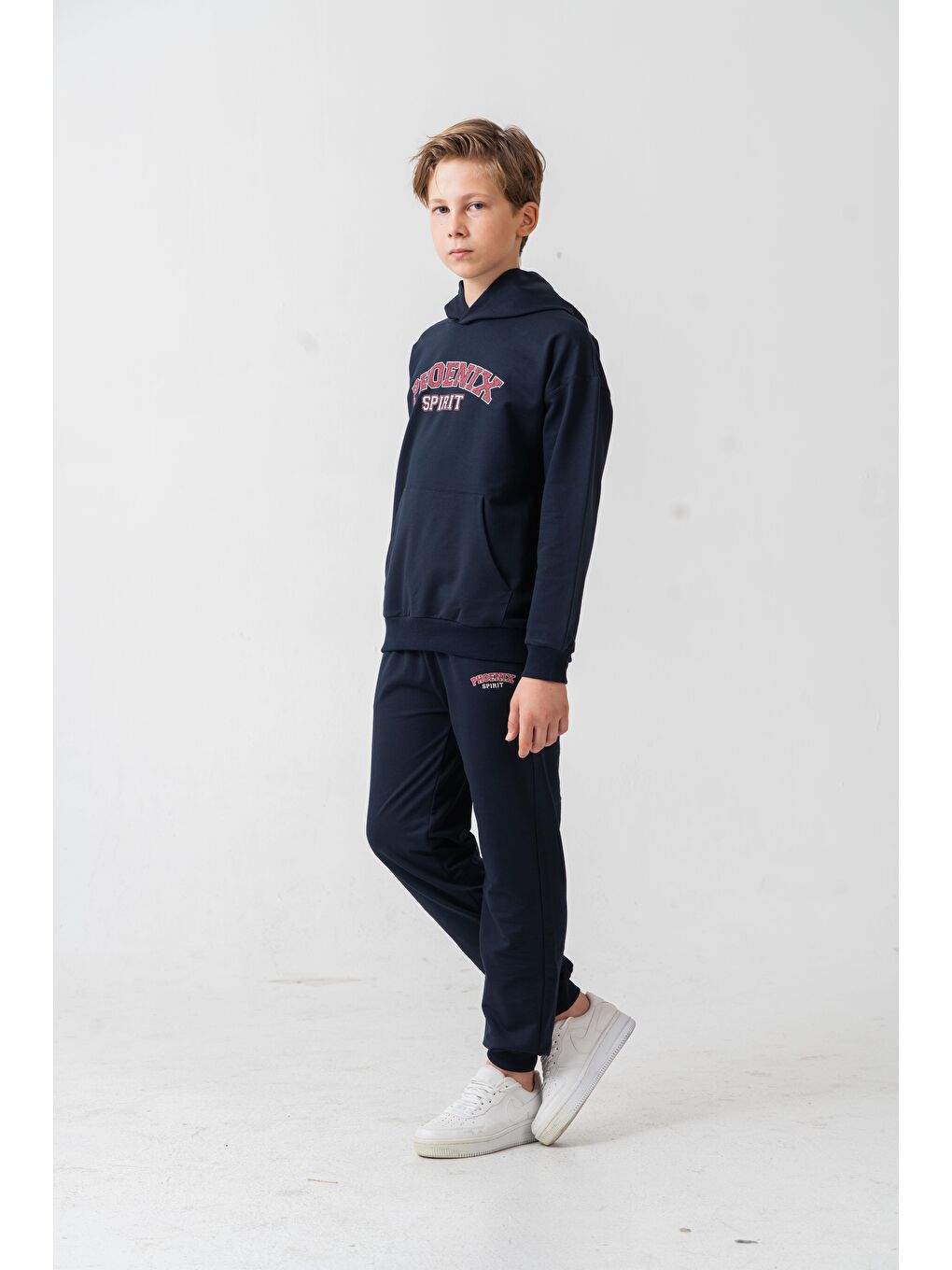 Lacivert Phoenix Spirit Baskılı Kanguru Cepli Erkek Çocuk Alt Üst Eşofman Takımı-2