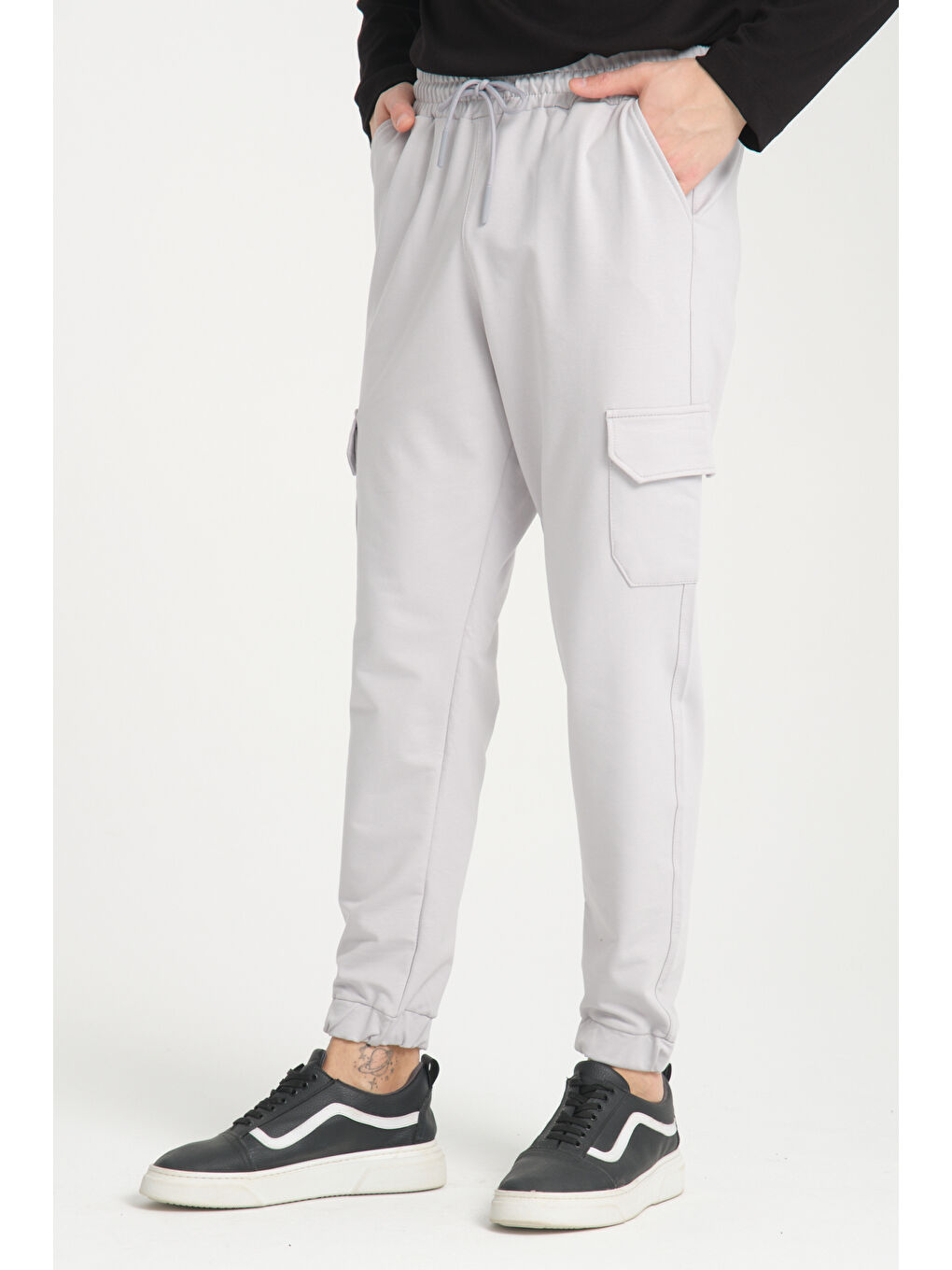Gri Yan Kargo Cepli Kompak Erkek Pantolon 3056-4