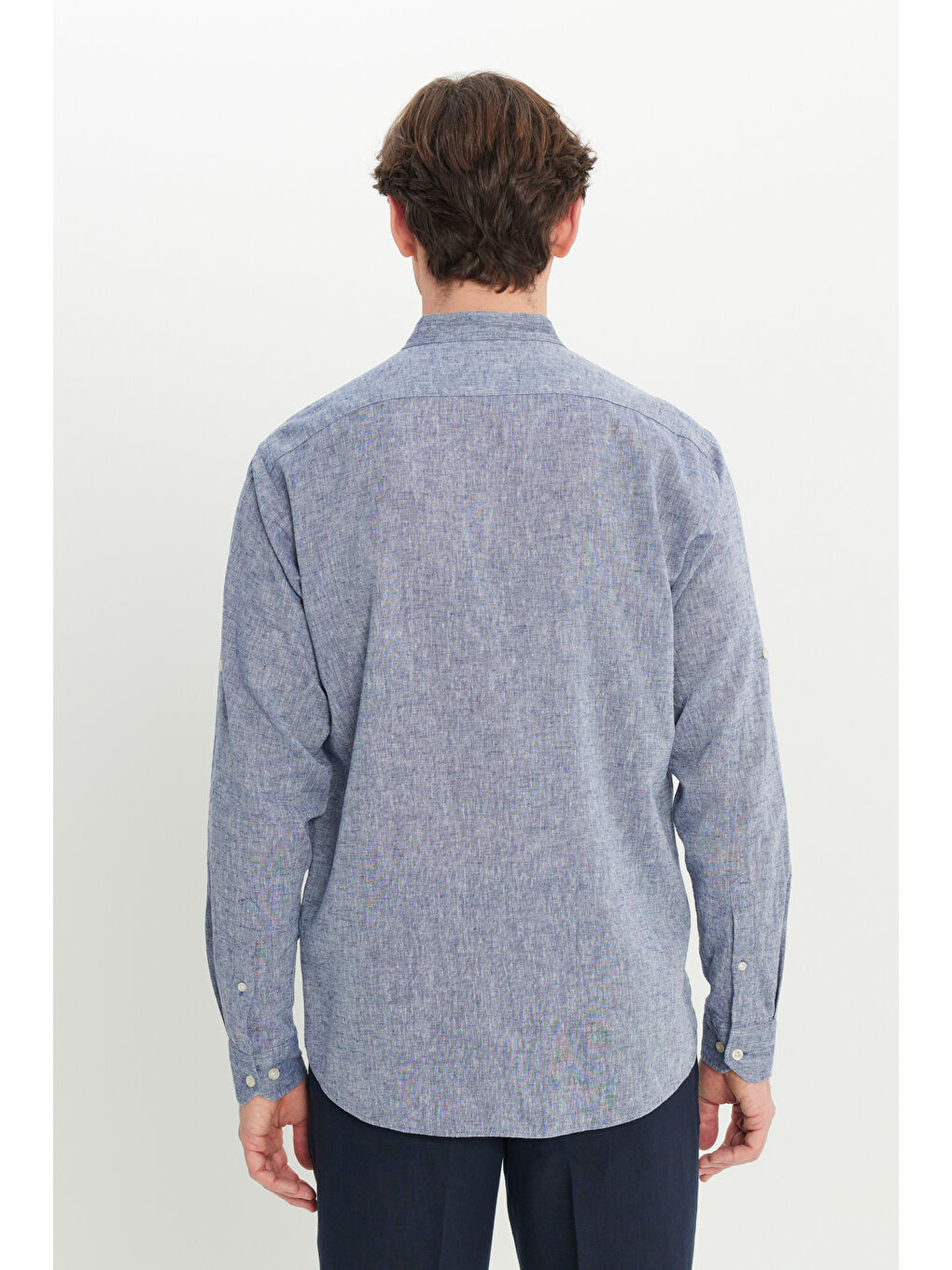 Erkek Lacivert Comfort Fit Rahat Kesim Hakim Yaka Gömlek-4