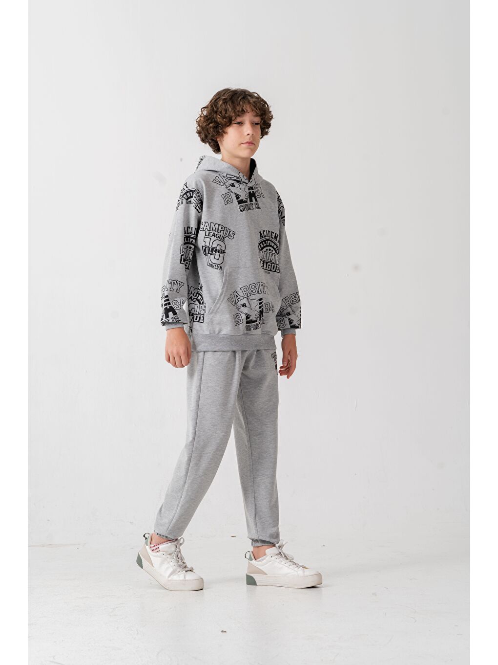 Gri Academy California Champ League Since 1979 Baskılı Erkek Çocuk Alt Üst Eşofman Takımı-1