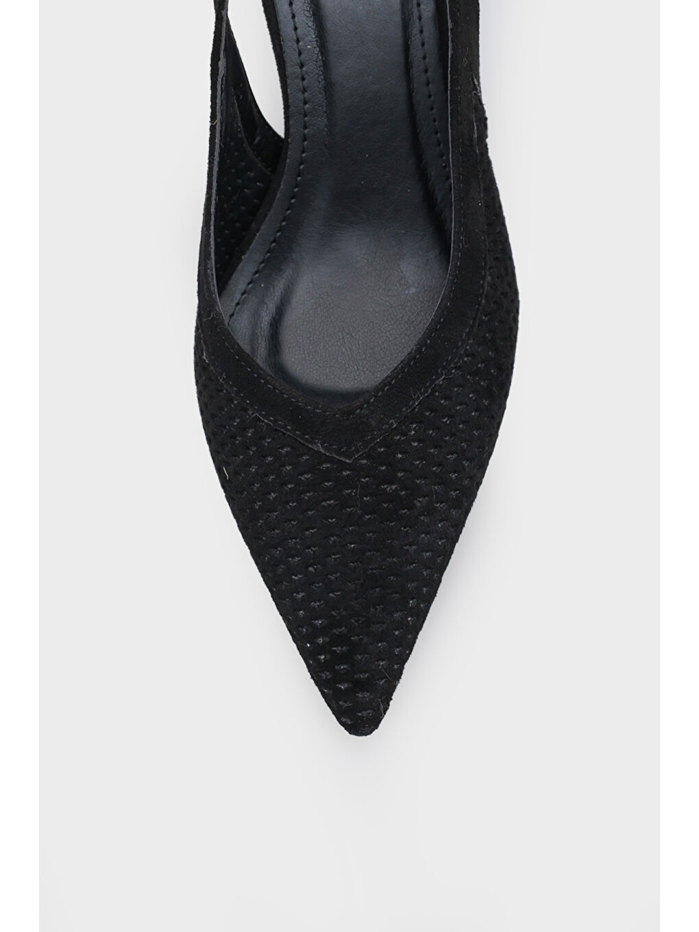 Siyah Flori Sivri Burunlu Orta Topuklu Arkası Açık Kadın Ayakkabı-3