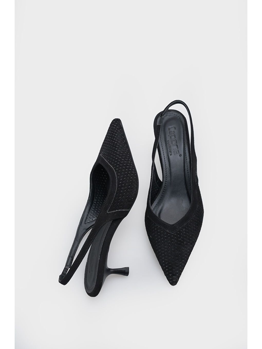 Siyah Flori Sivri Burunlu Orta Topuklu Arkası Açık Kadın Ayakkabı-4